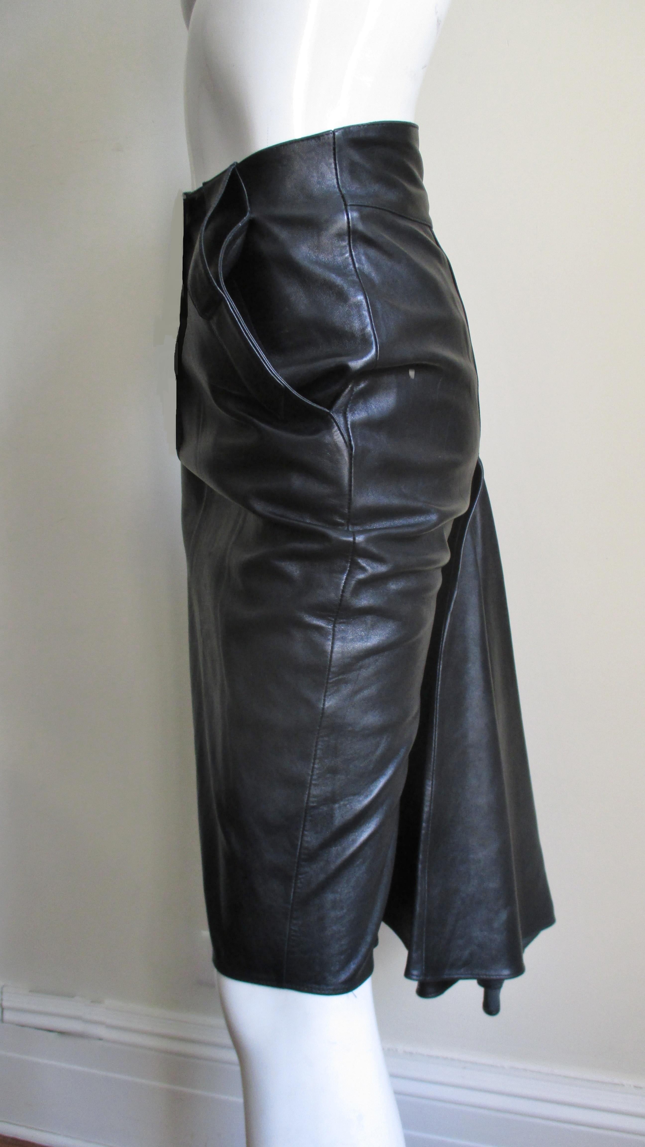Women's Claude Montana Drape Back Leather Skirt