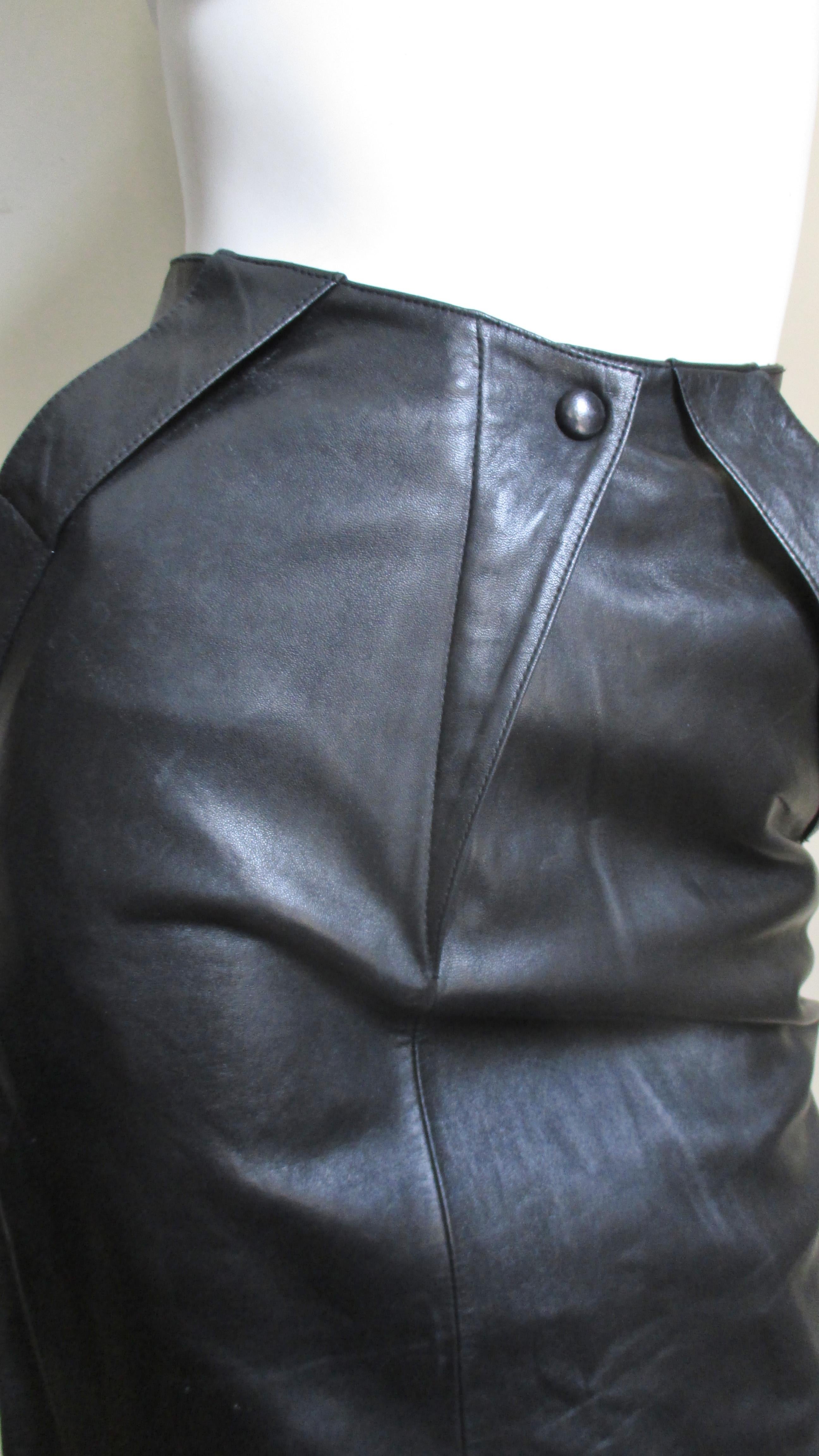 Black Claude Montana Drape Back Leather Skirt