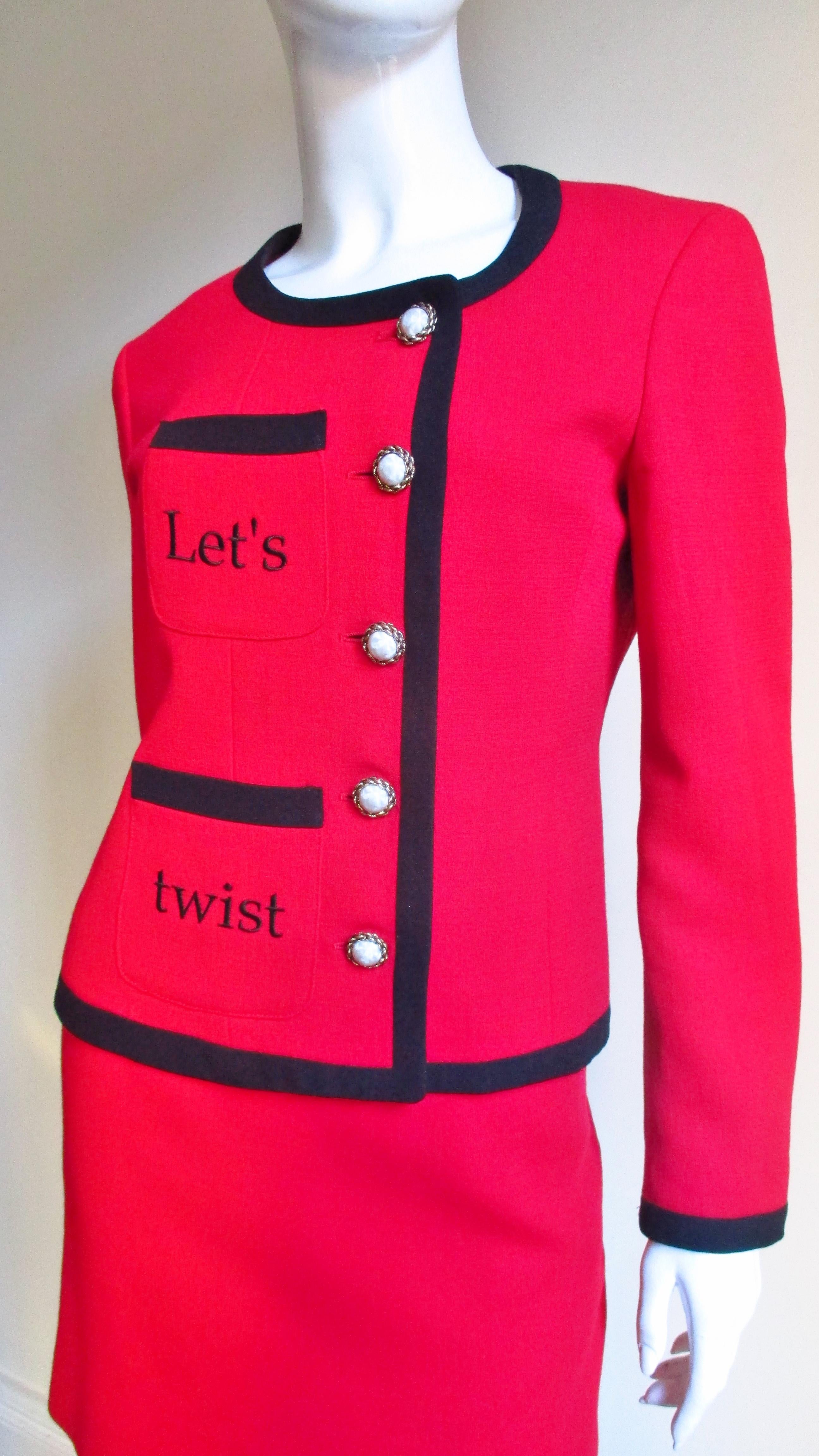 Red Moschino Color Block Skirt Suit For Sale