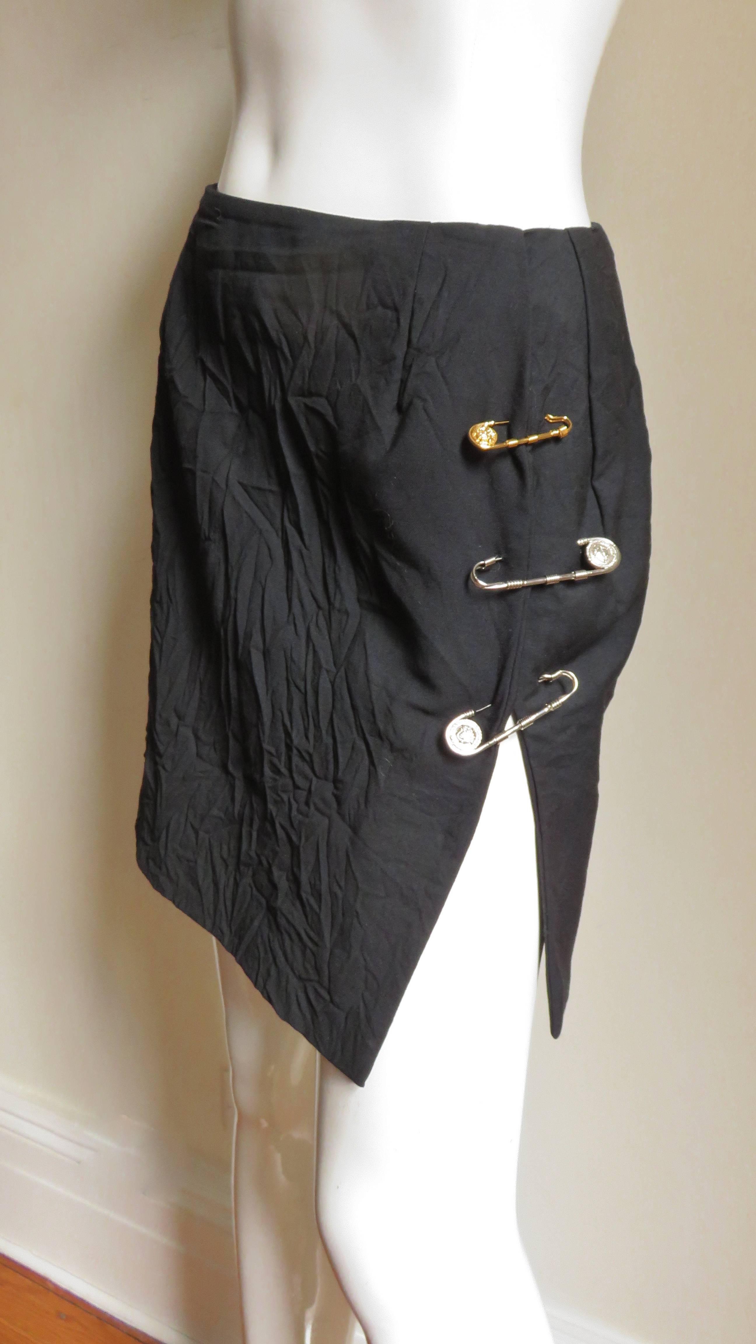1990s Iconic Gianni Versace Safety Pin Skirt In Excellent Condition In Water Mill, NY