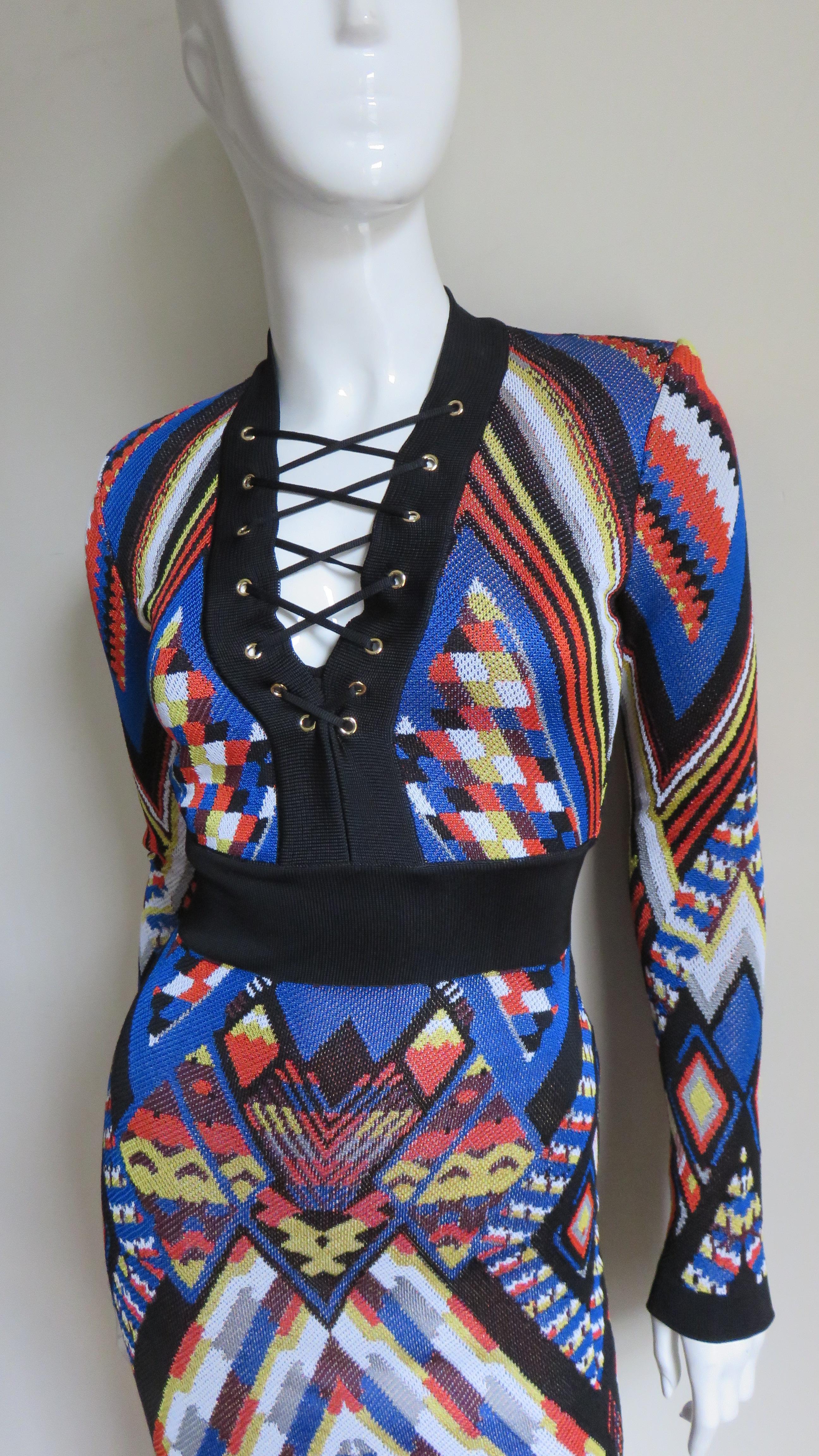 Pierre Balmain New Geometric Print Lace up Dress For Sale at 1stDibs ...