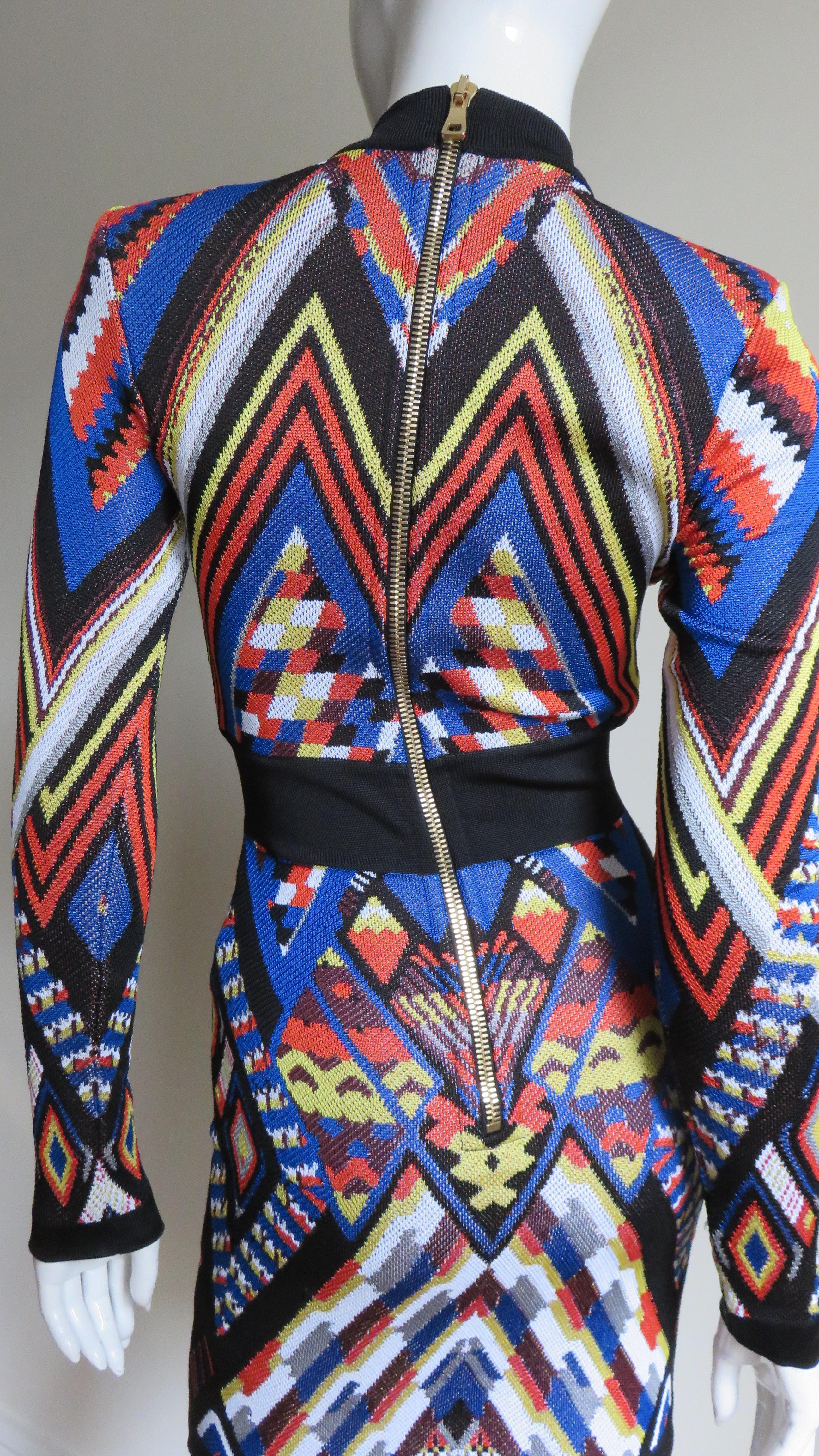 Pierre Balmain New Geometric Print Lace up Dress For Sale 5