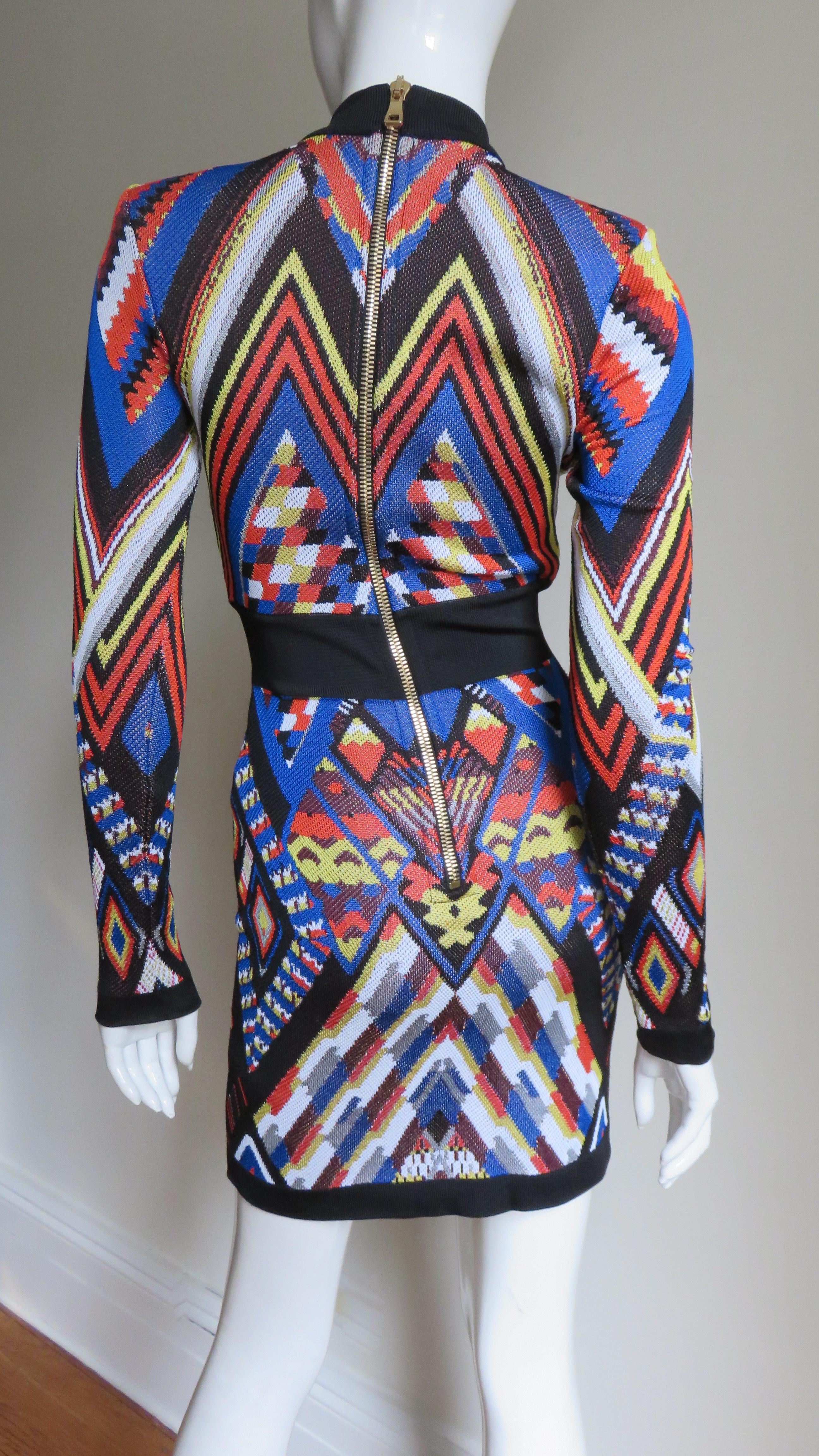 Pierre Balmain New Geometric Print Lace up Dress For Sale 8