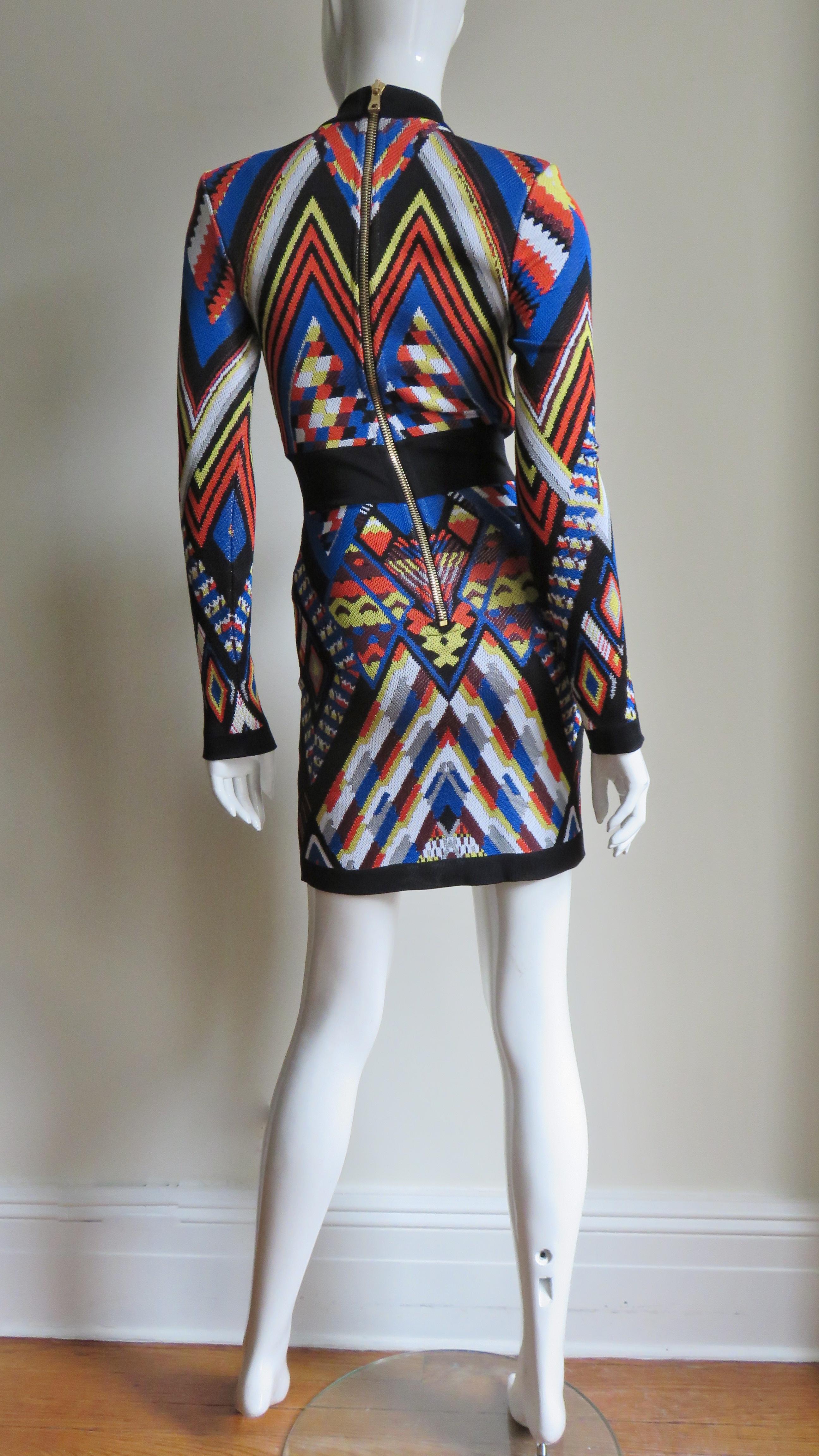 Pierre Balmain New Geometric Print Lace up Dress For Sale 9