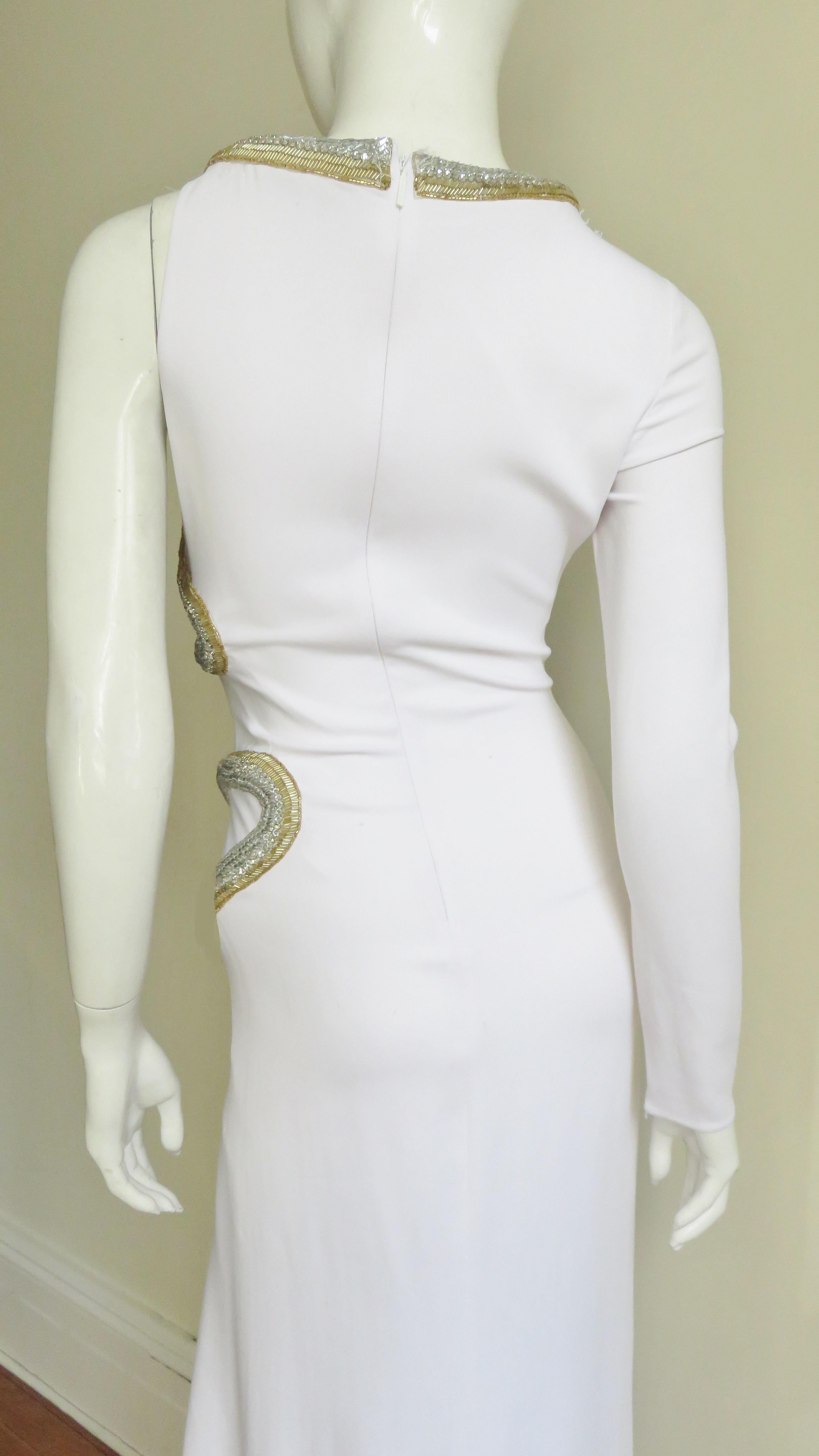 Roberto Cavalli New One Sleeve Silk Gown with Beaded Snake For Sale 3