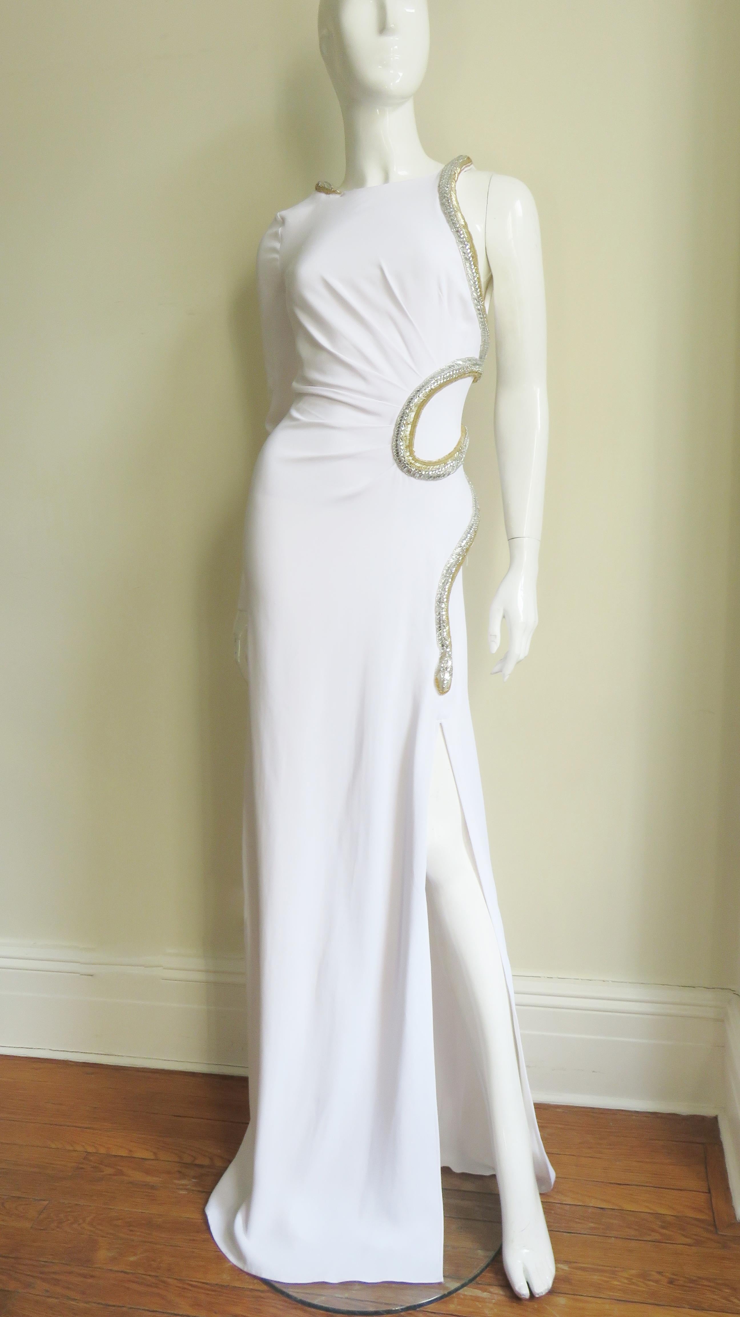 Women's Roberto Cavalli New One Sleeve Silk Gown with Beaded Snake For Sale