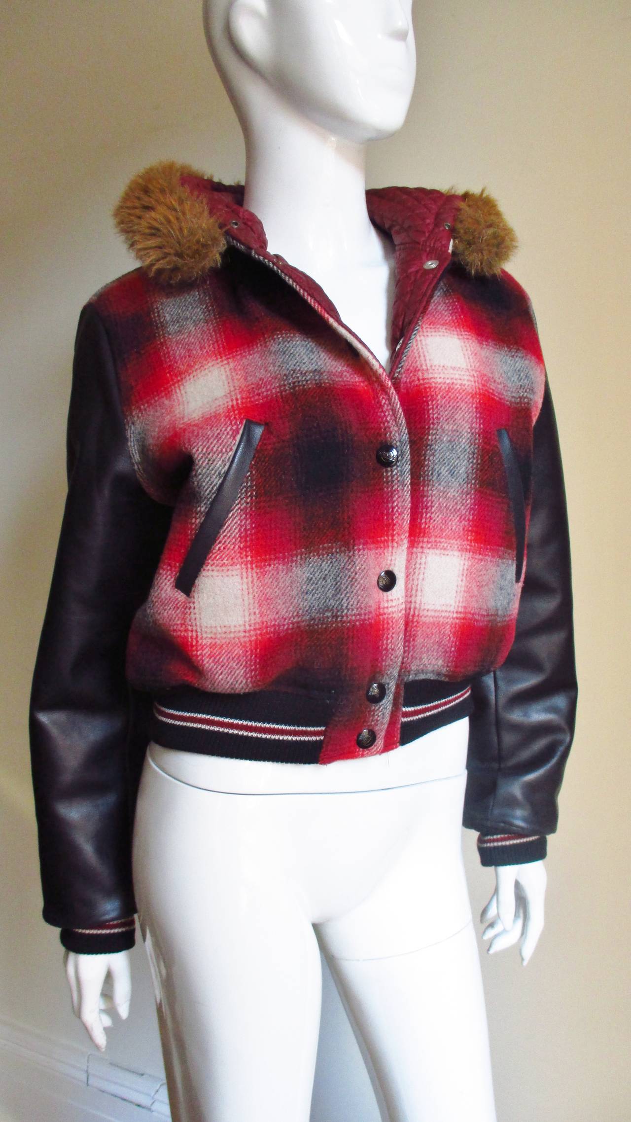 1980s Junior Gaultier Plaid Jacket with Hood In Good Condition In Water Mill, NY