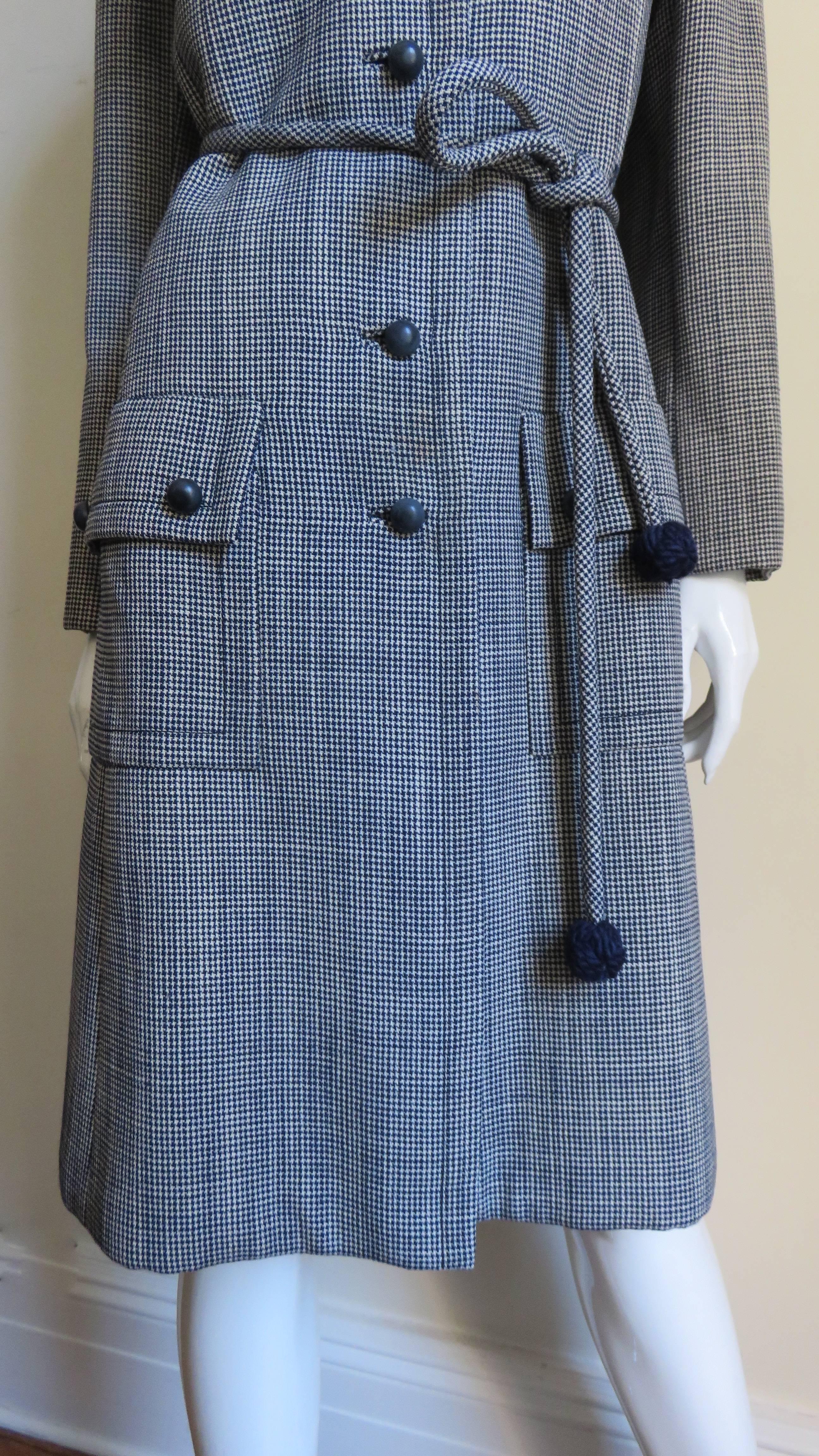 Gray Christian Dior Houndstooth Wool Coat 1960s For Sale