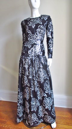 Oscar de la Renta Flower Sequin Silk Gown