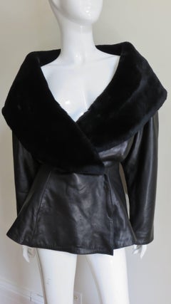 1990s Claude Montana Mouton Collar Leather Jacket