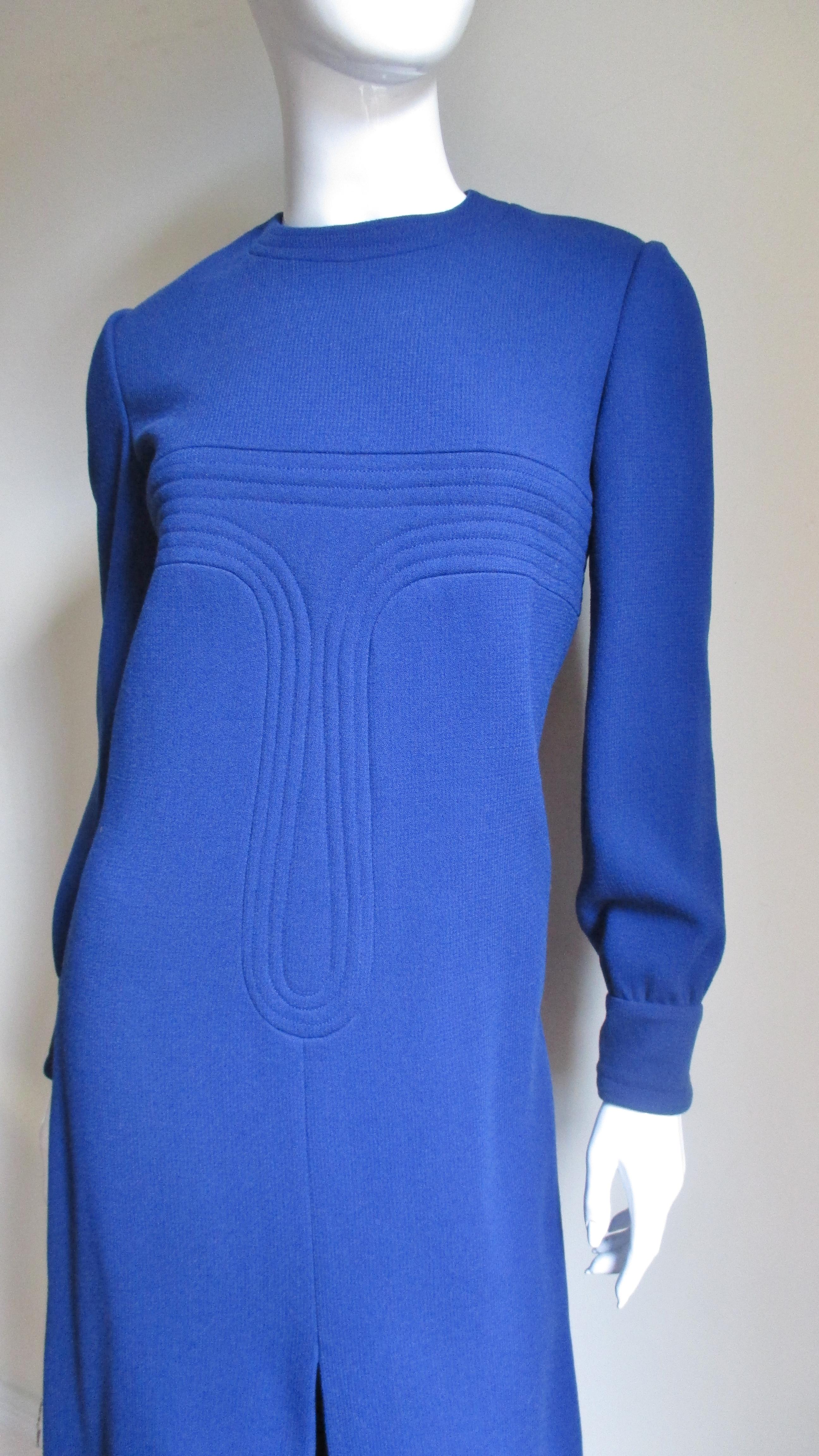 Blue 1960's Pierre Cardin Dress with Trapunto Embroidery