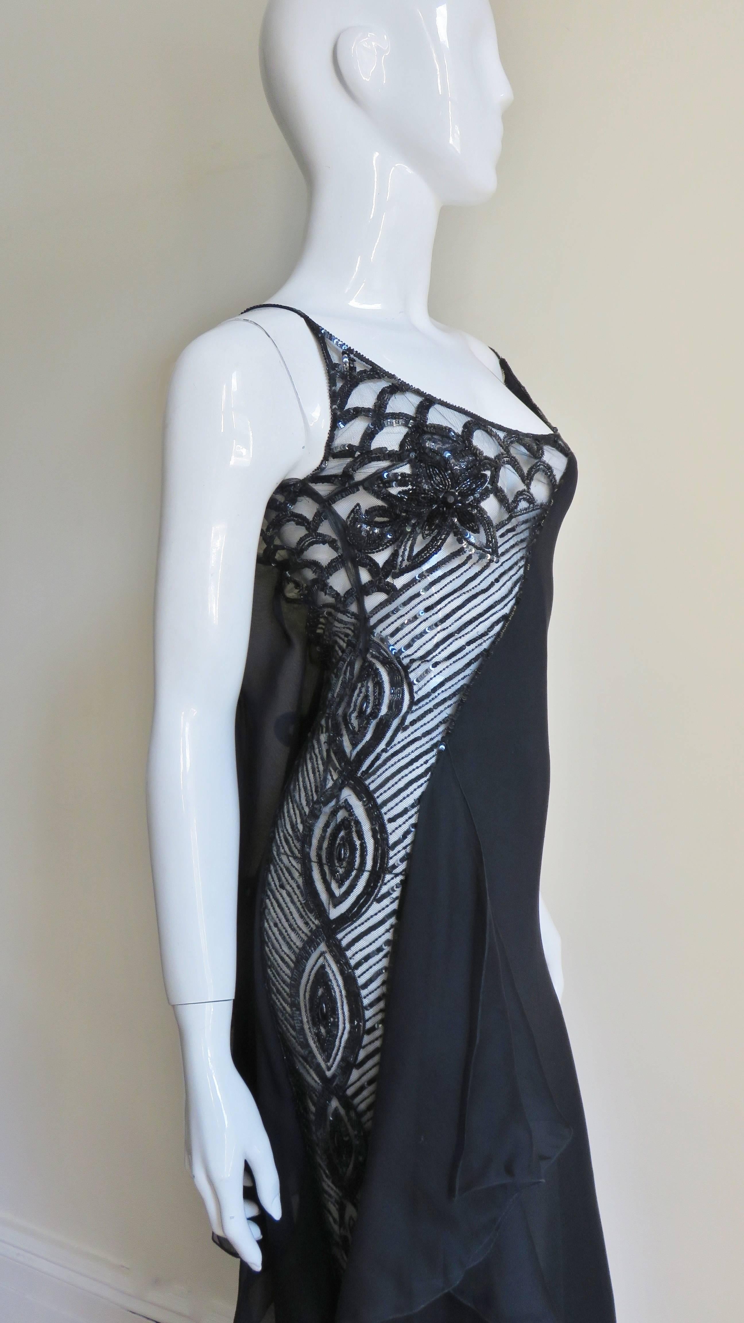 Black Valentino Sheer Side Silk Slip Gown SS 2000