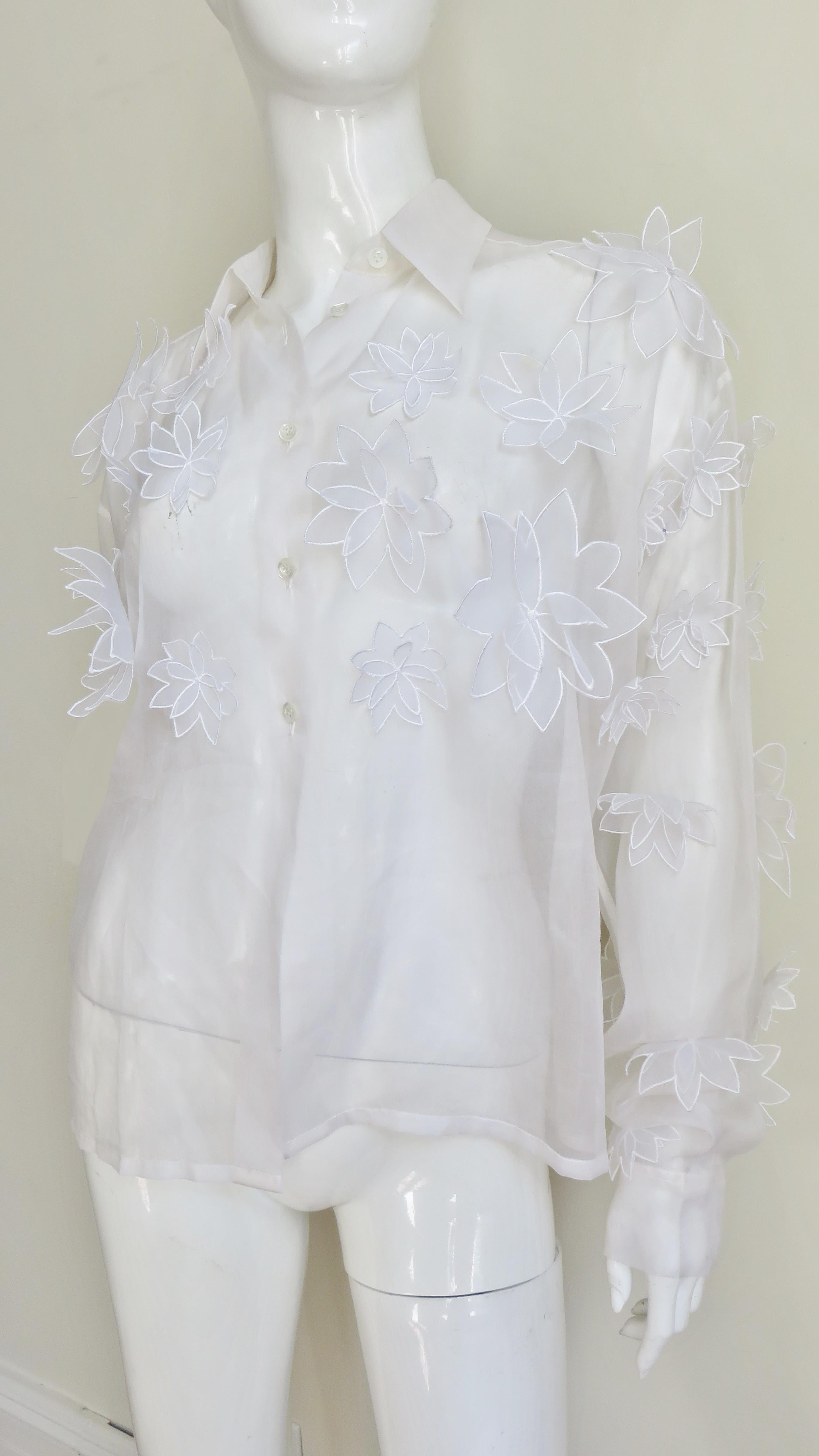 Gray Dolce & Gabbana Flower Applique Silk Shirt 1990s For Sale