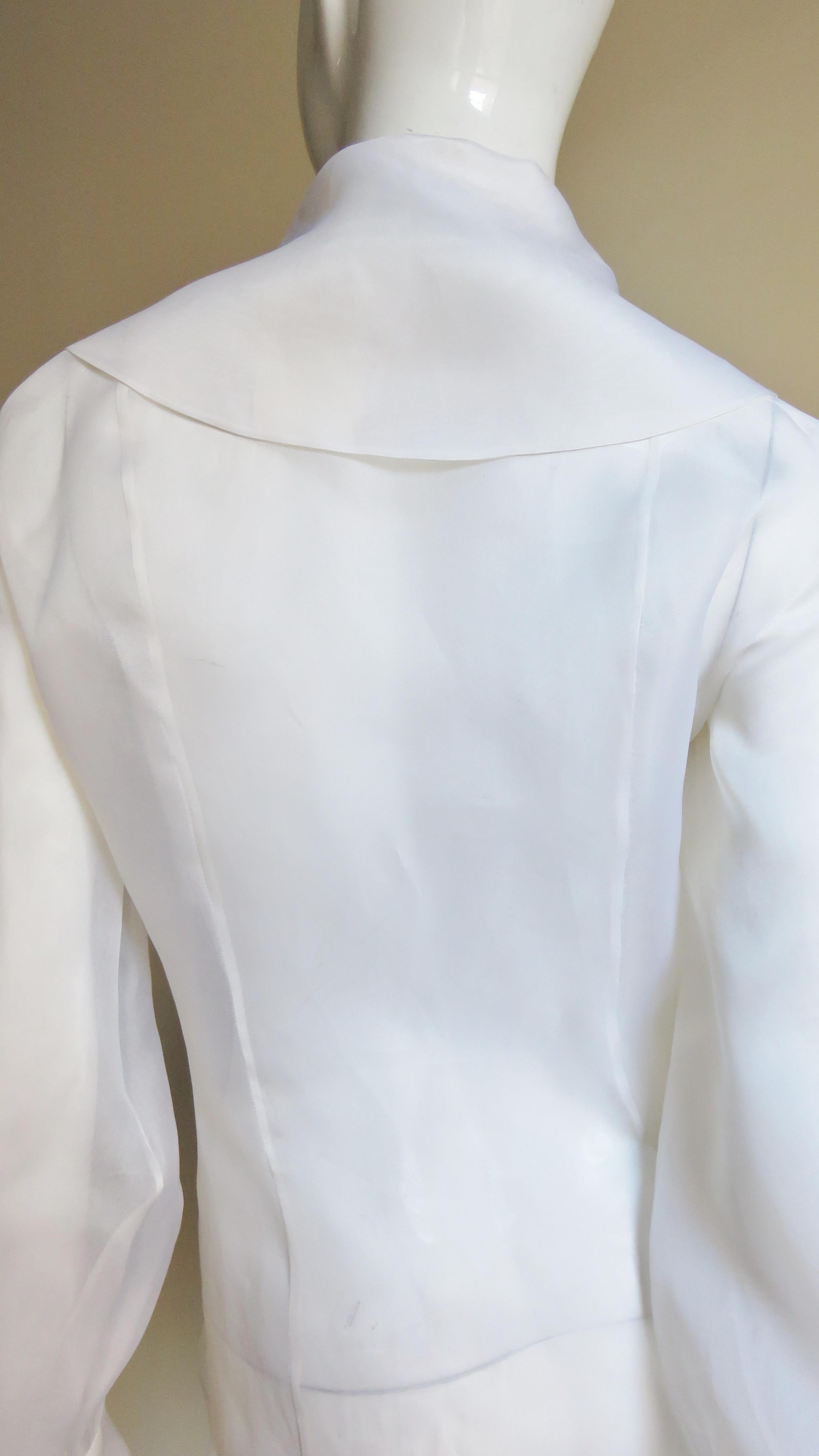  Emmanuelle Khanh White Silk Blouse Shirt 1980s For Sale 2