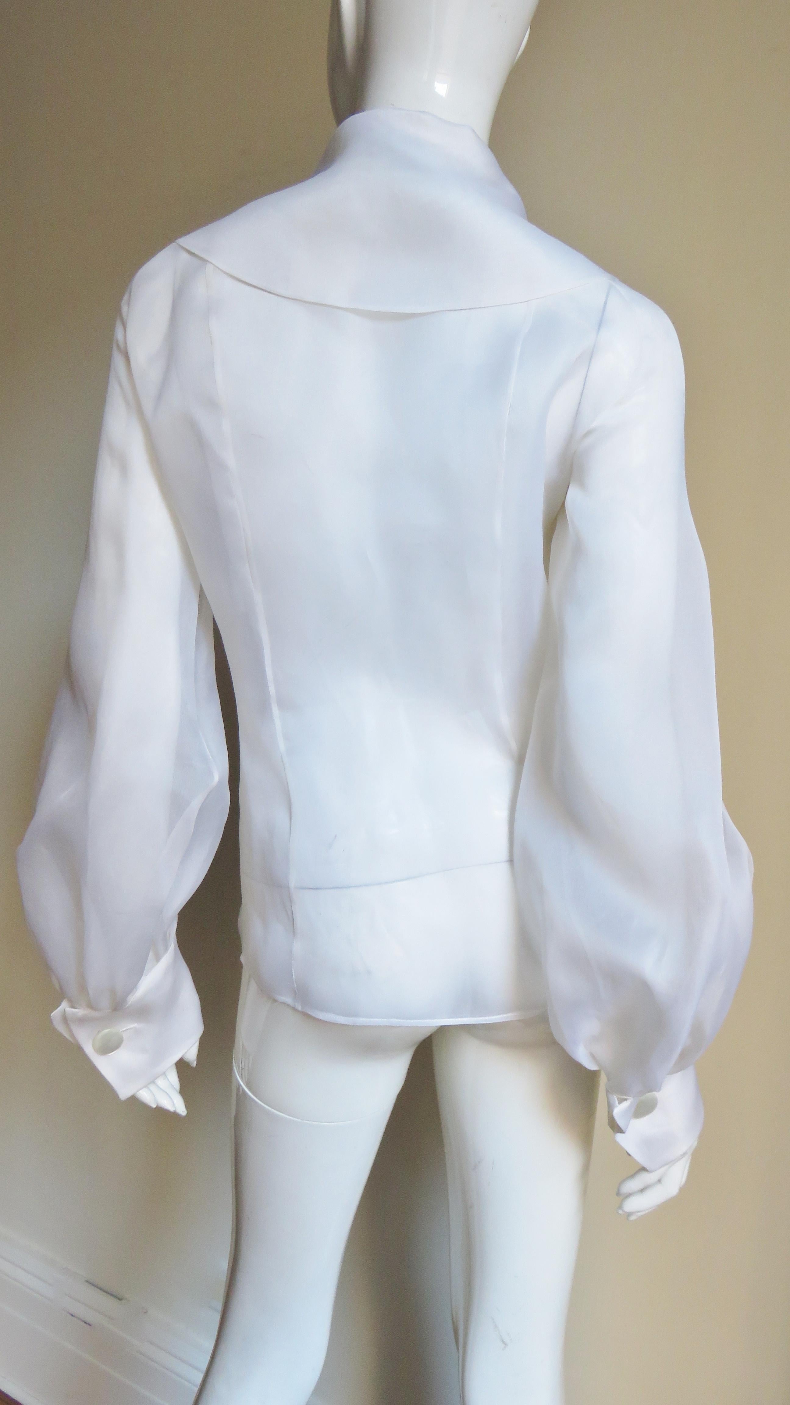  Emmanuelle Khanh White Silk Blouse Shirt 1980s For Sale 1