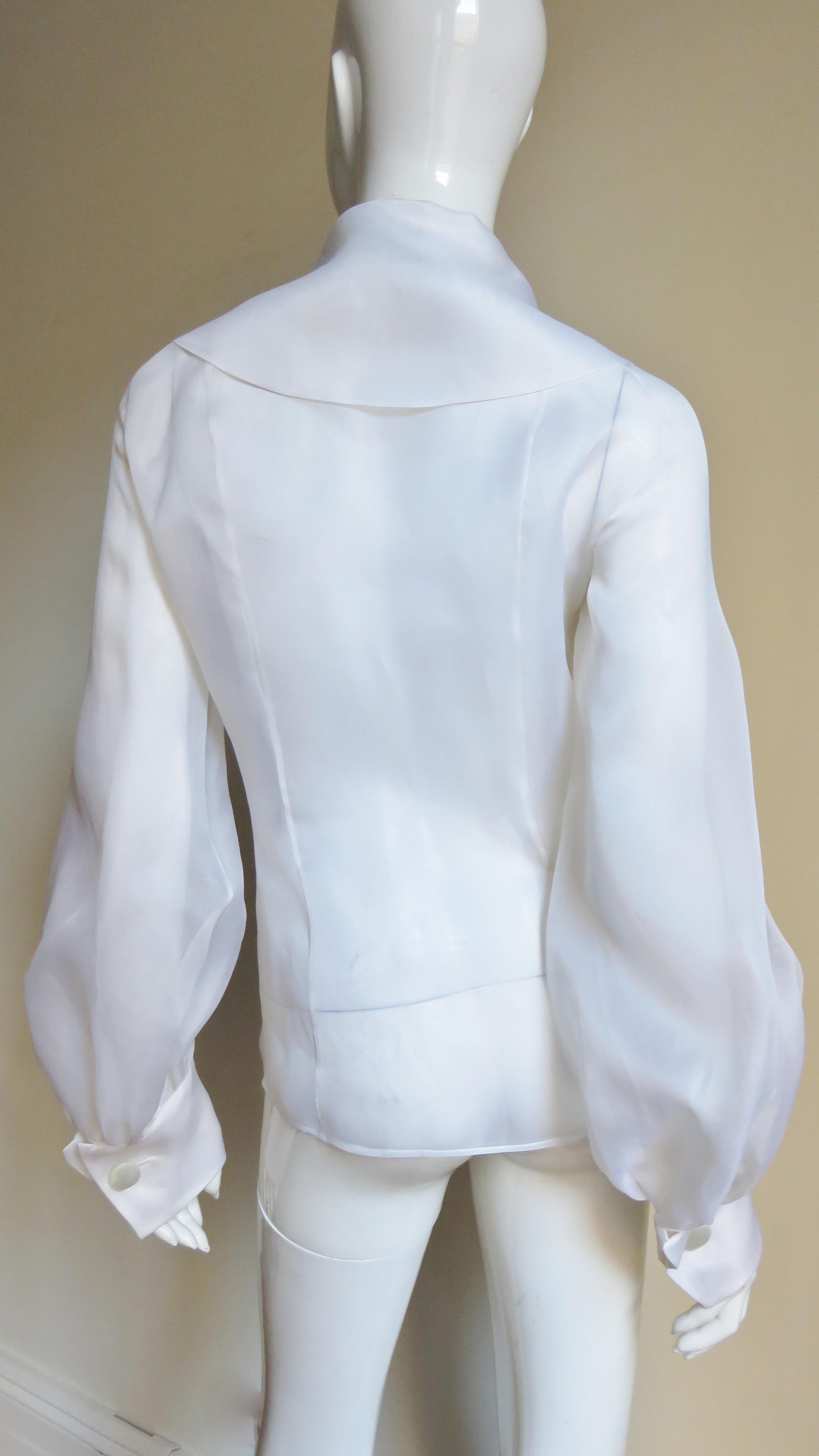 Emmanuelle Khanh White Silk Blouse Shirt 1980s For Sale 3