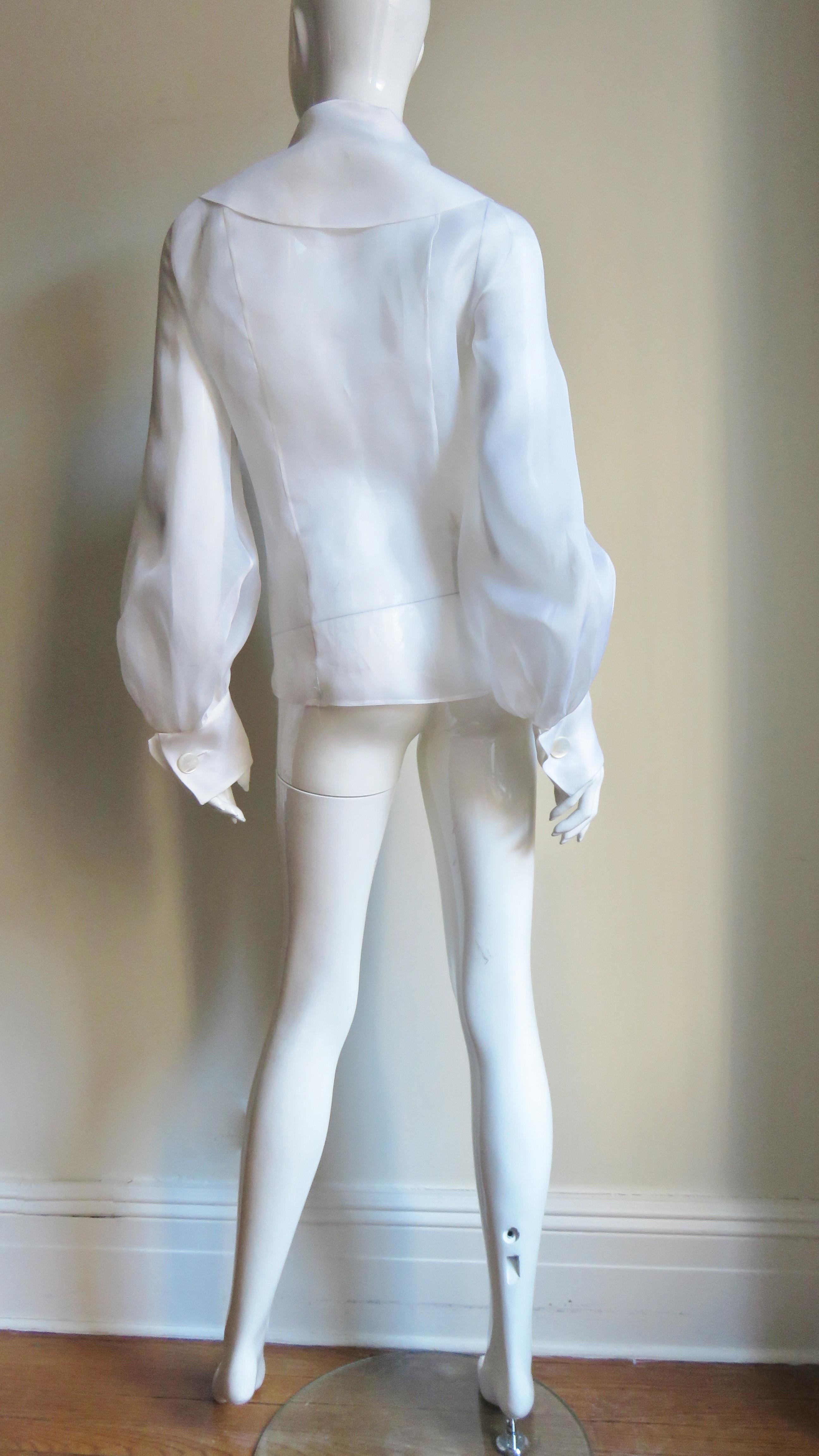  Emmanuelle Khanh White Silk Blouse Shirt 1980s For Sale 4