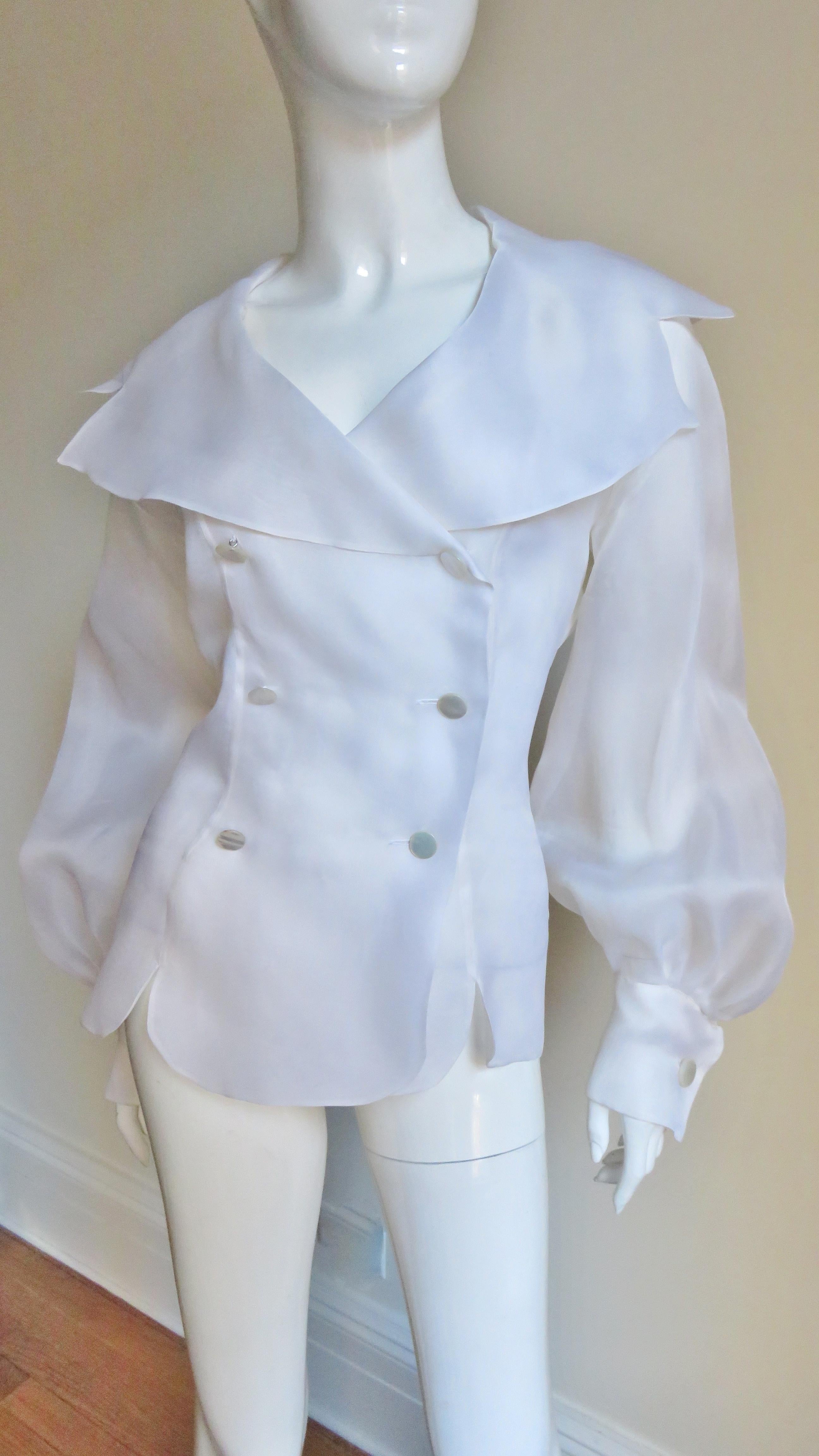  Emmanuelle Khanh White Silk Blouse Shirt 1980s In Excellent Condition For Sale In Water Mill, NY