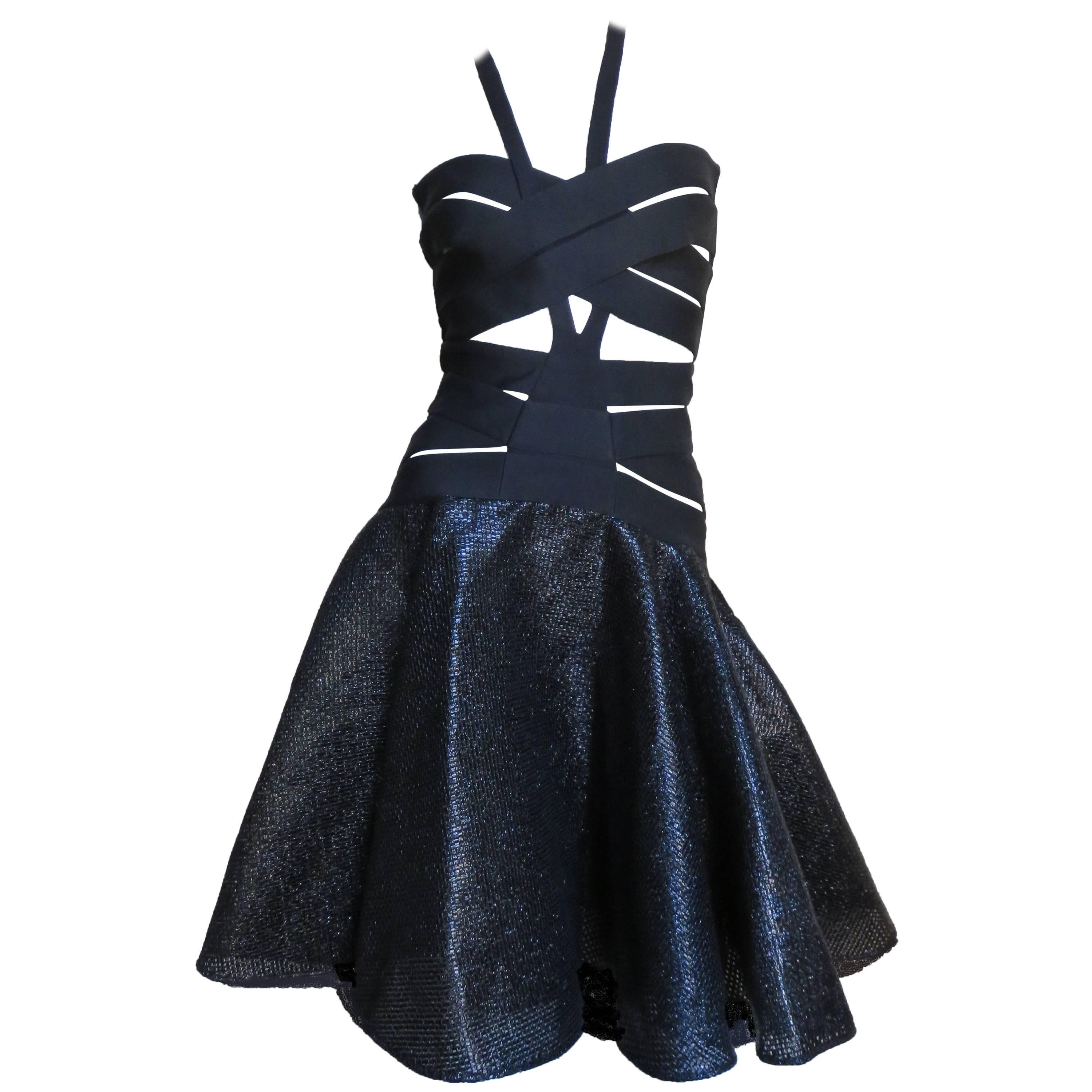 Versace Cutout Runway Bandage Dress with Full Skirt