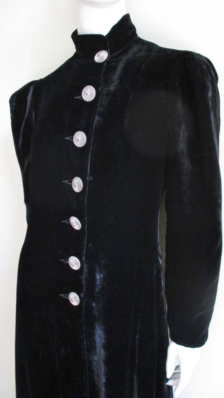 Black Gladding's 1930s Silk Velvet Full Length Coat For Sale