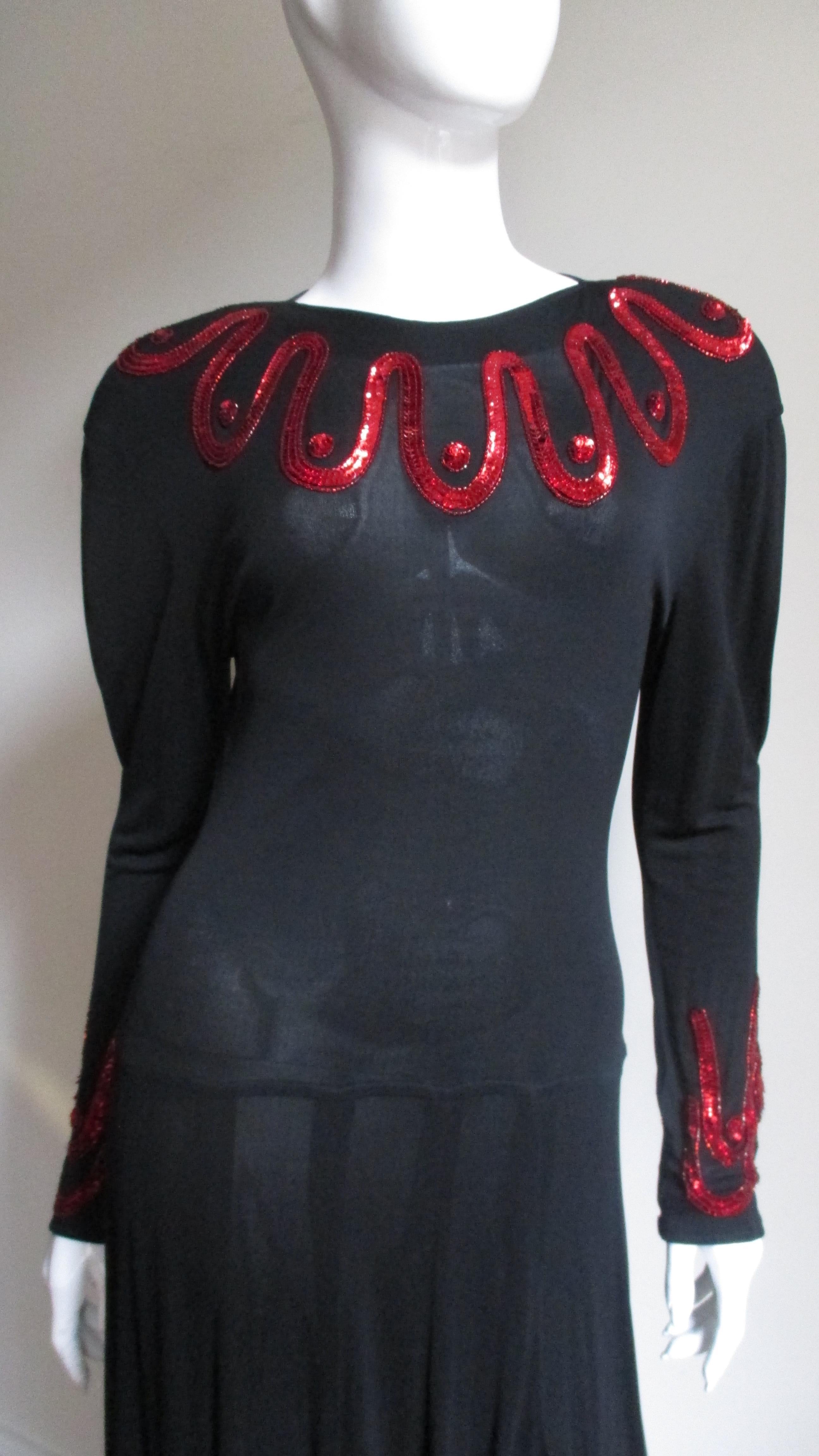 Jean Muir Silk Jersey Dress with Sequins 1980s In Excellent Condition For Sale In Water Mill, NY