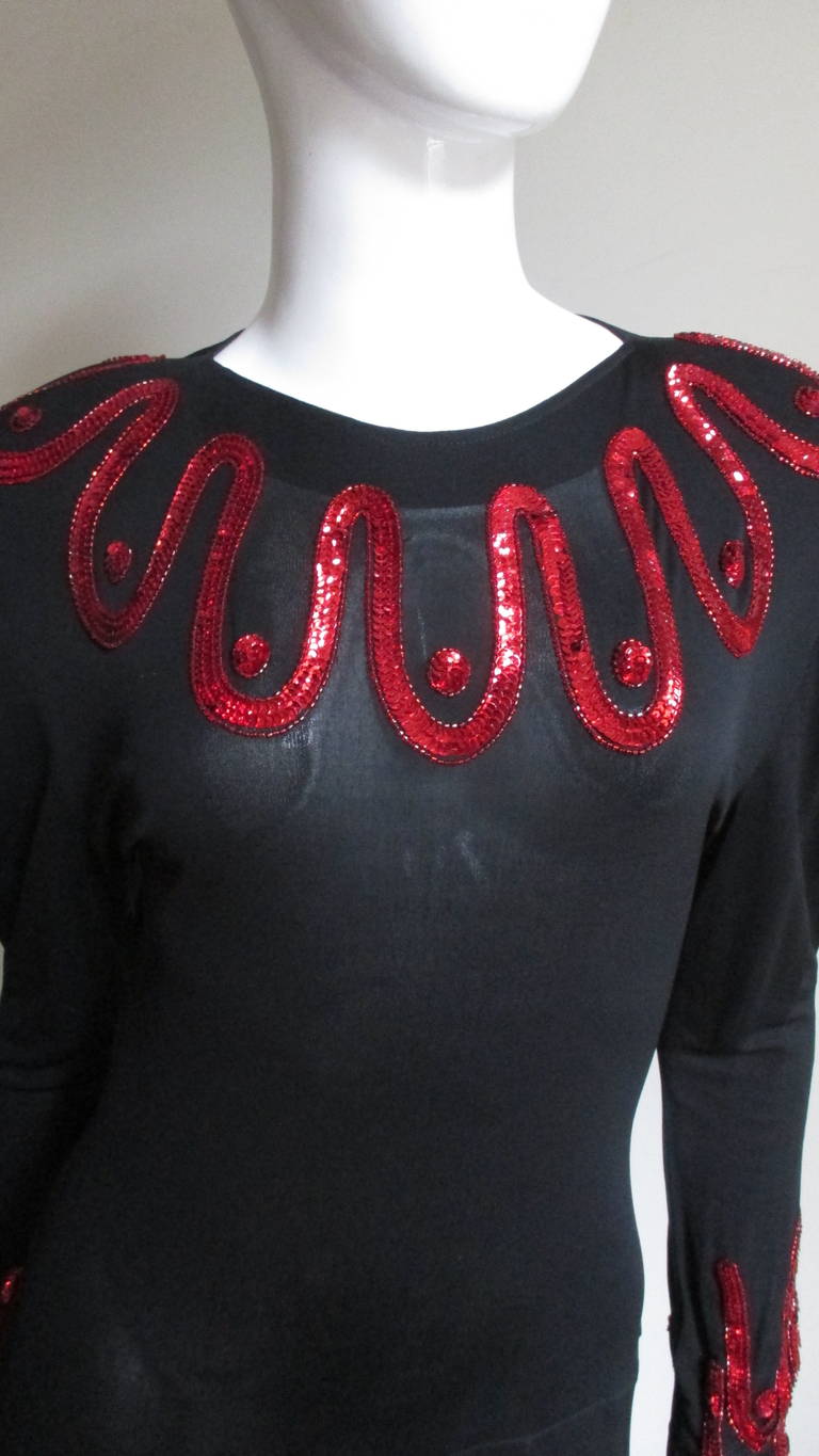 Women's Jean Muir Silk Jersey Dress with Sequins 1980s