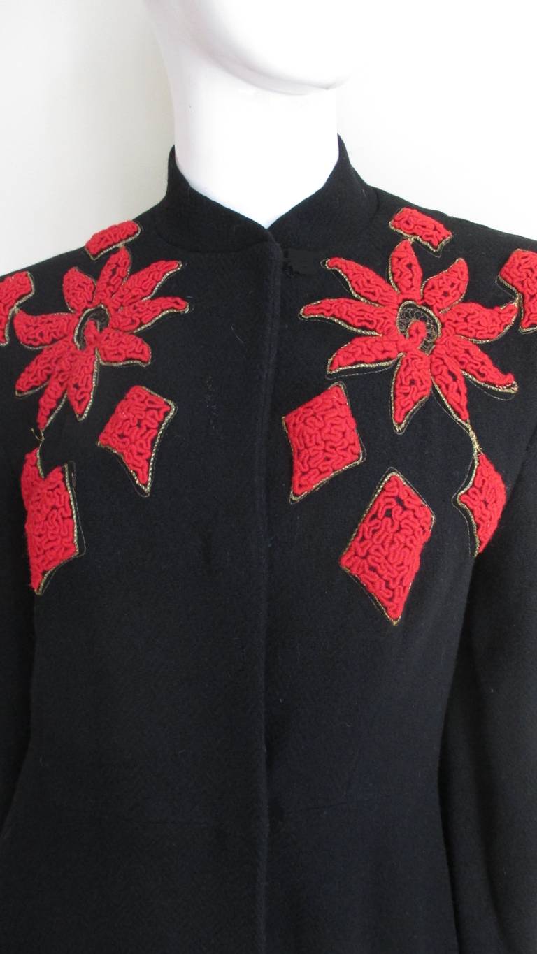 1940s Full Length Coat with Embroidery In Good Condition For Sale In Water Mill, NY