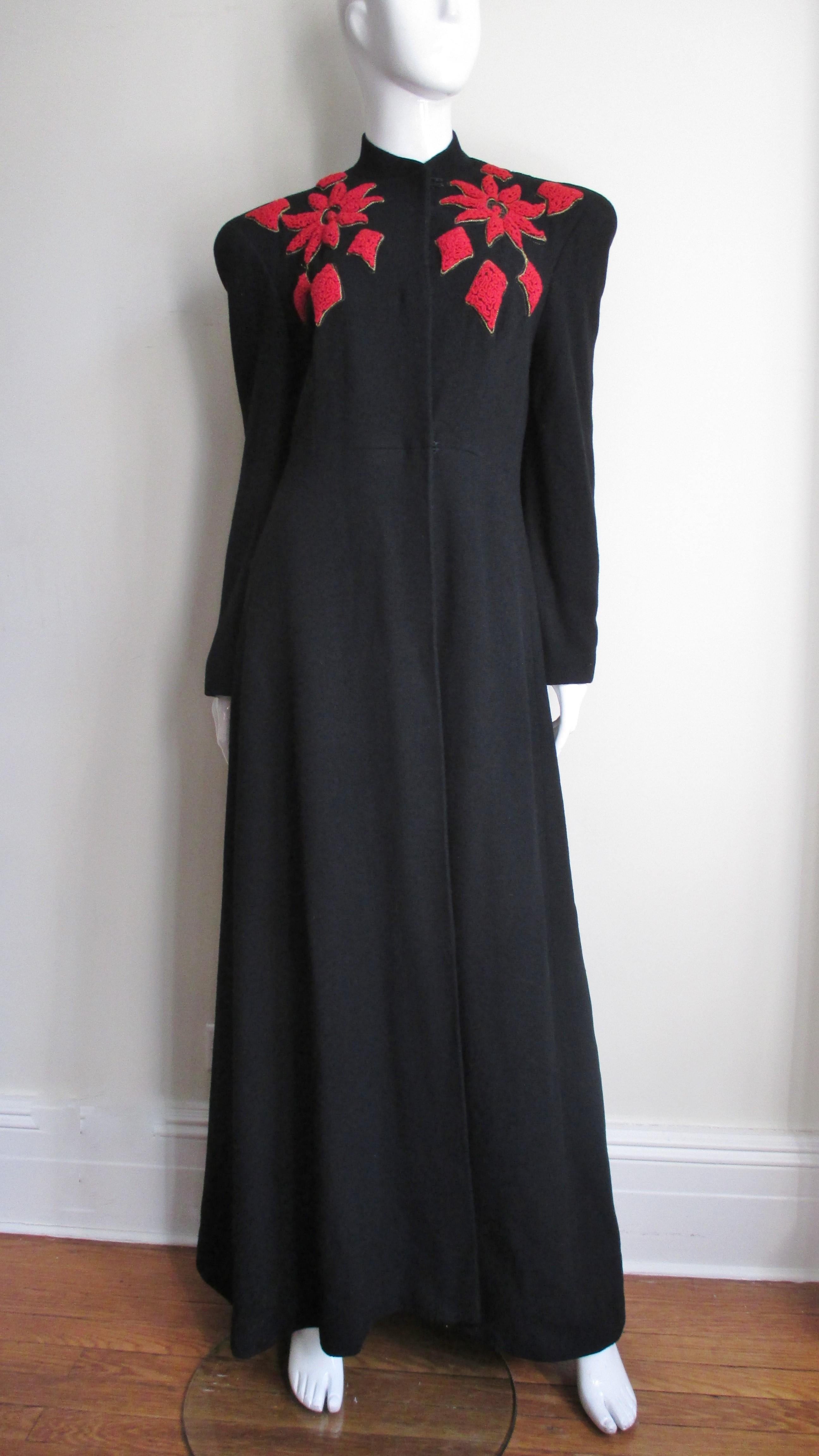 1940s Full Length Coat with Embroidery For Sale 1
