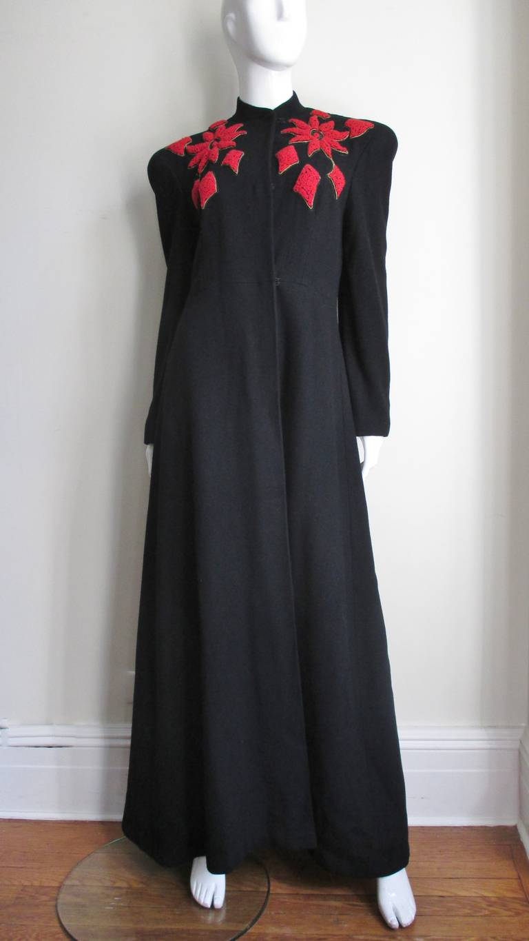 1940s Full Length Coat with Embroidery For Sale 2