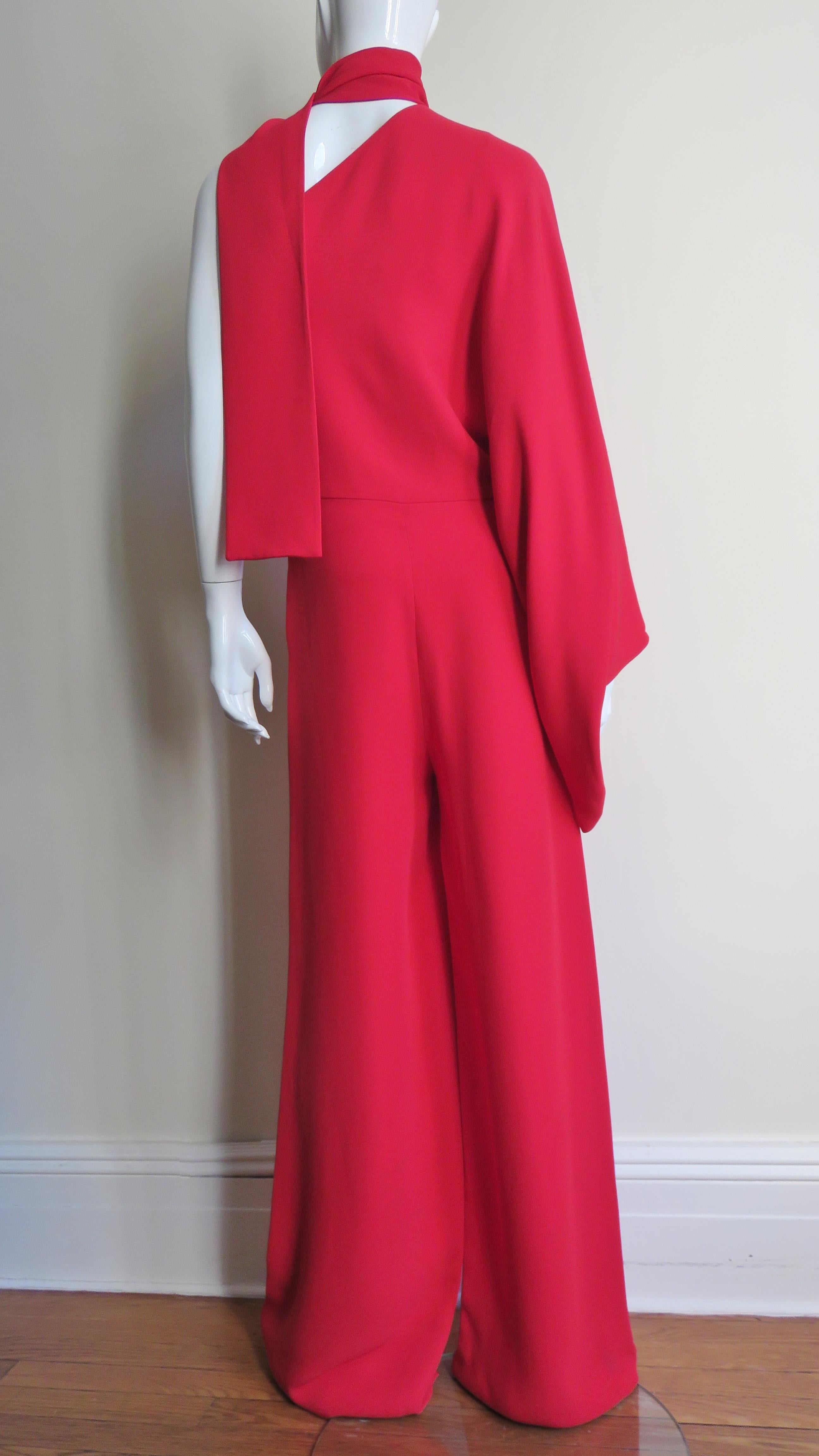 Valentino New Silk One Sleeve Jumpsuit with Tie Neck For Sale 5