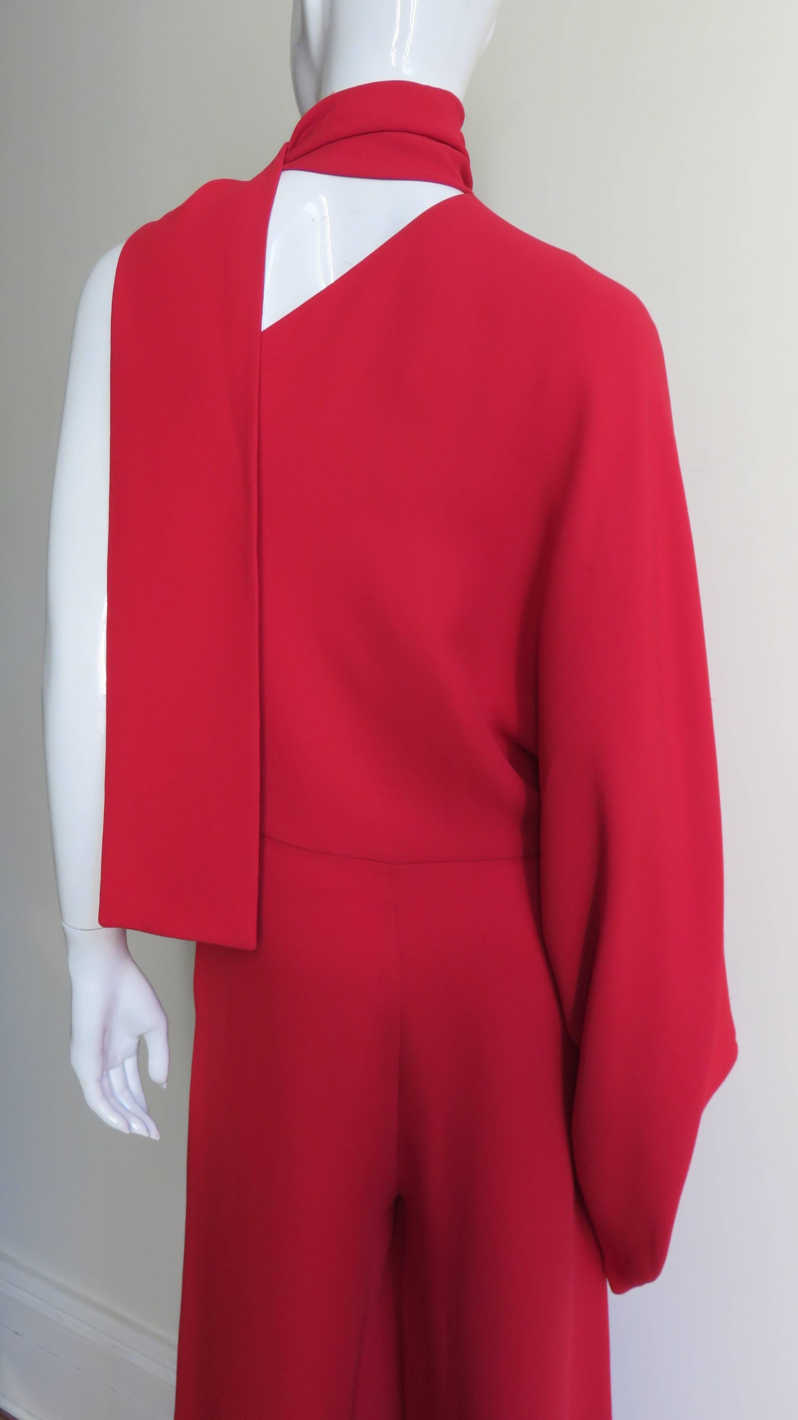 Valentino New Silk One Sleeve Jumpsuit with Tie Neck For Sale 4