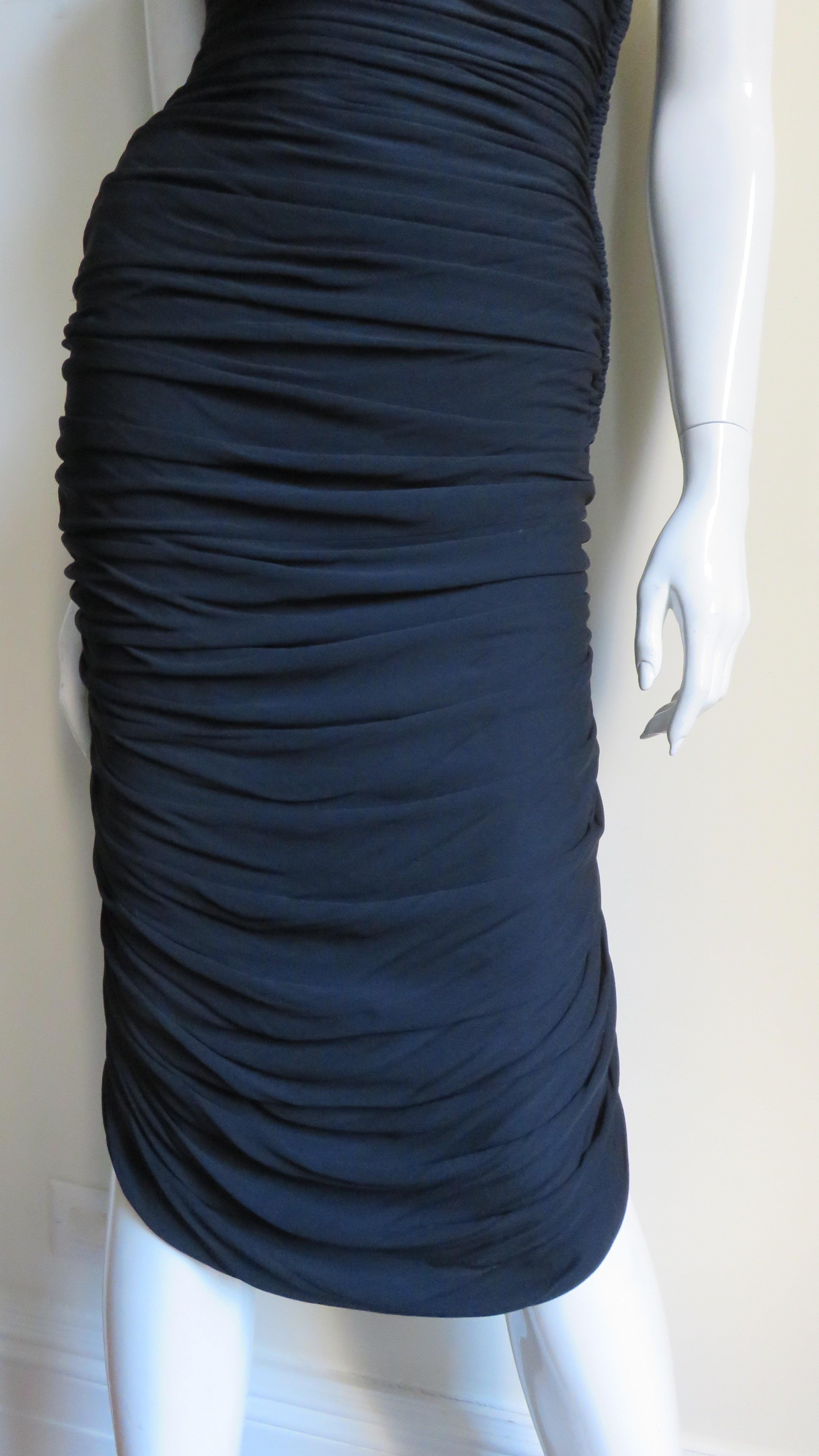 Black Vicky Tiel 1980s Strapless Ruched Dress For Sale