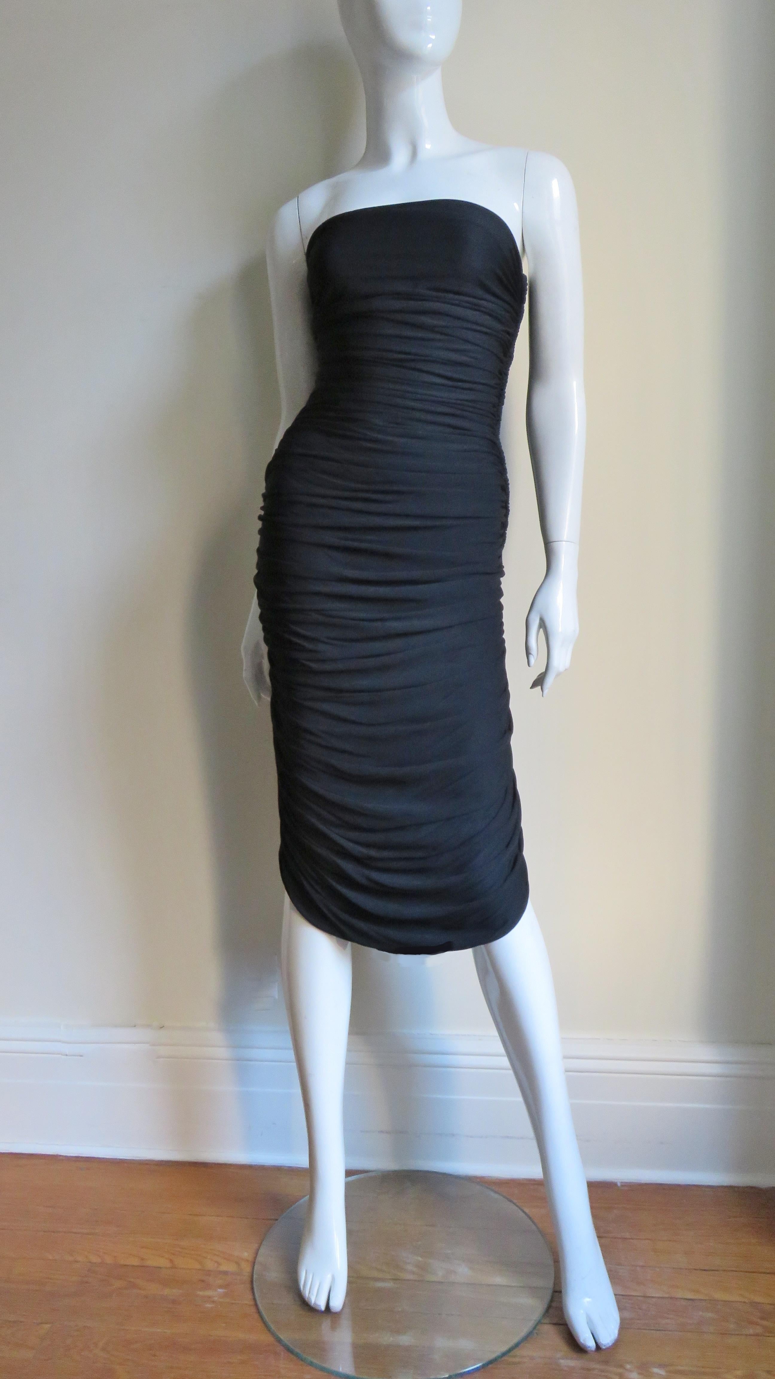 Vicky Tiel 1980s Strapless Ruched Dress For Sale 1