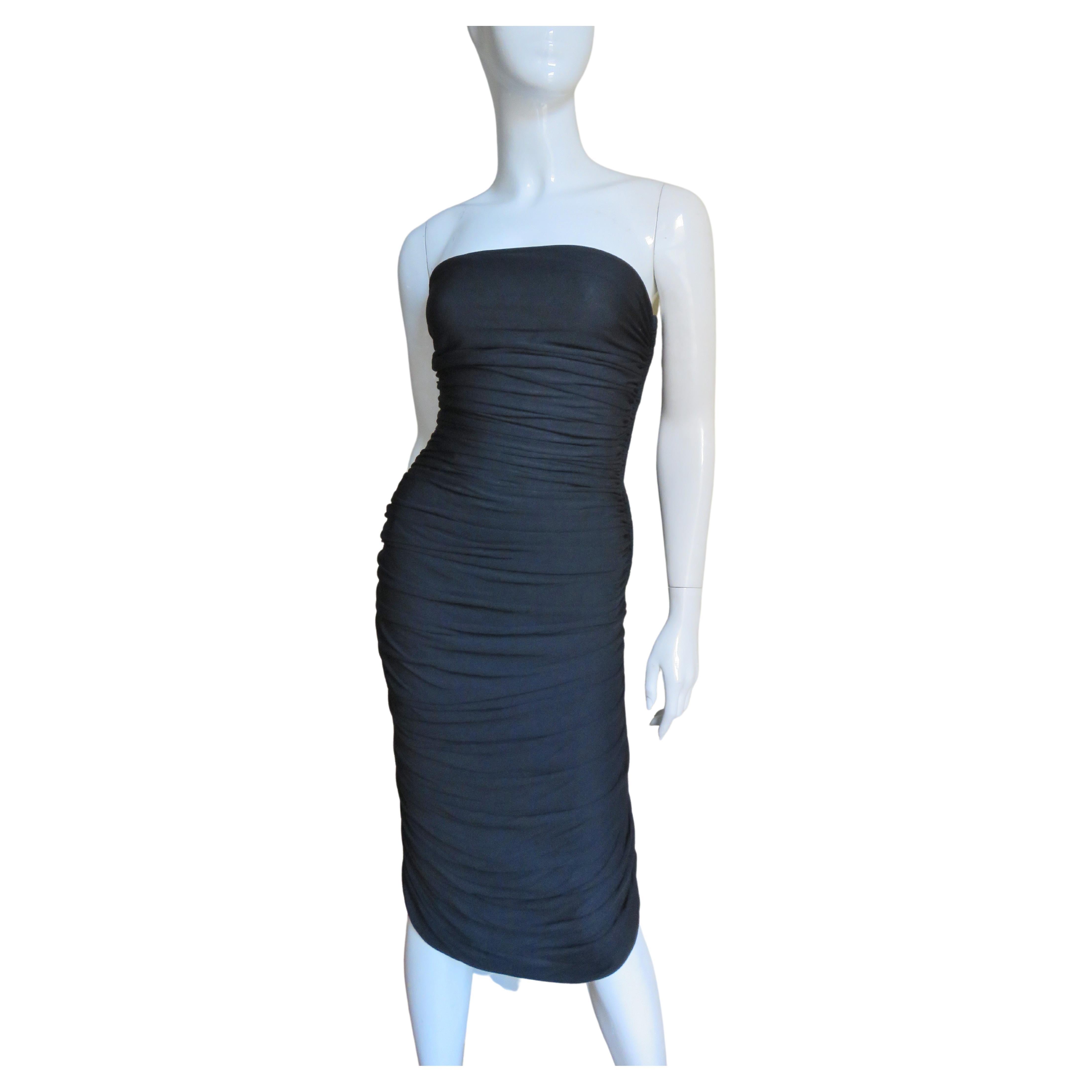 Vicky Tiel 1980s Strapless Ruched Dress For Sale