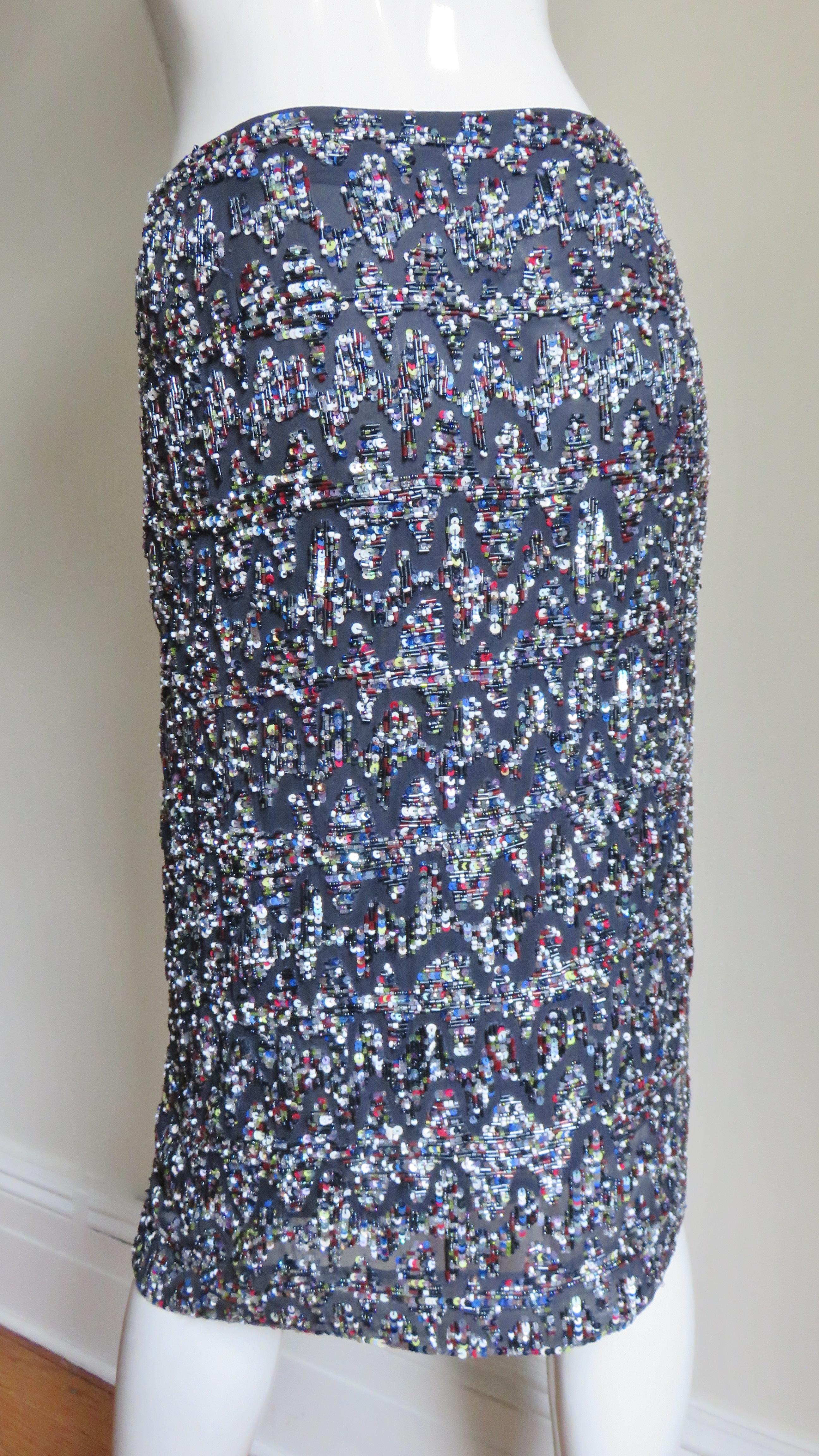 Rena Lange Elaborately Beaded Silk Skirt For Sale 4