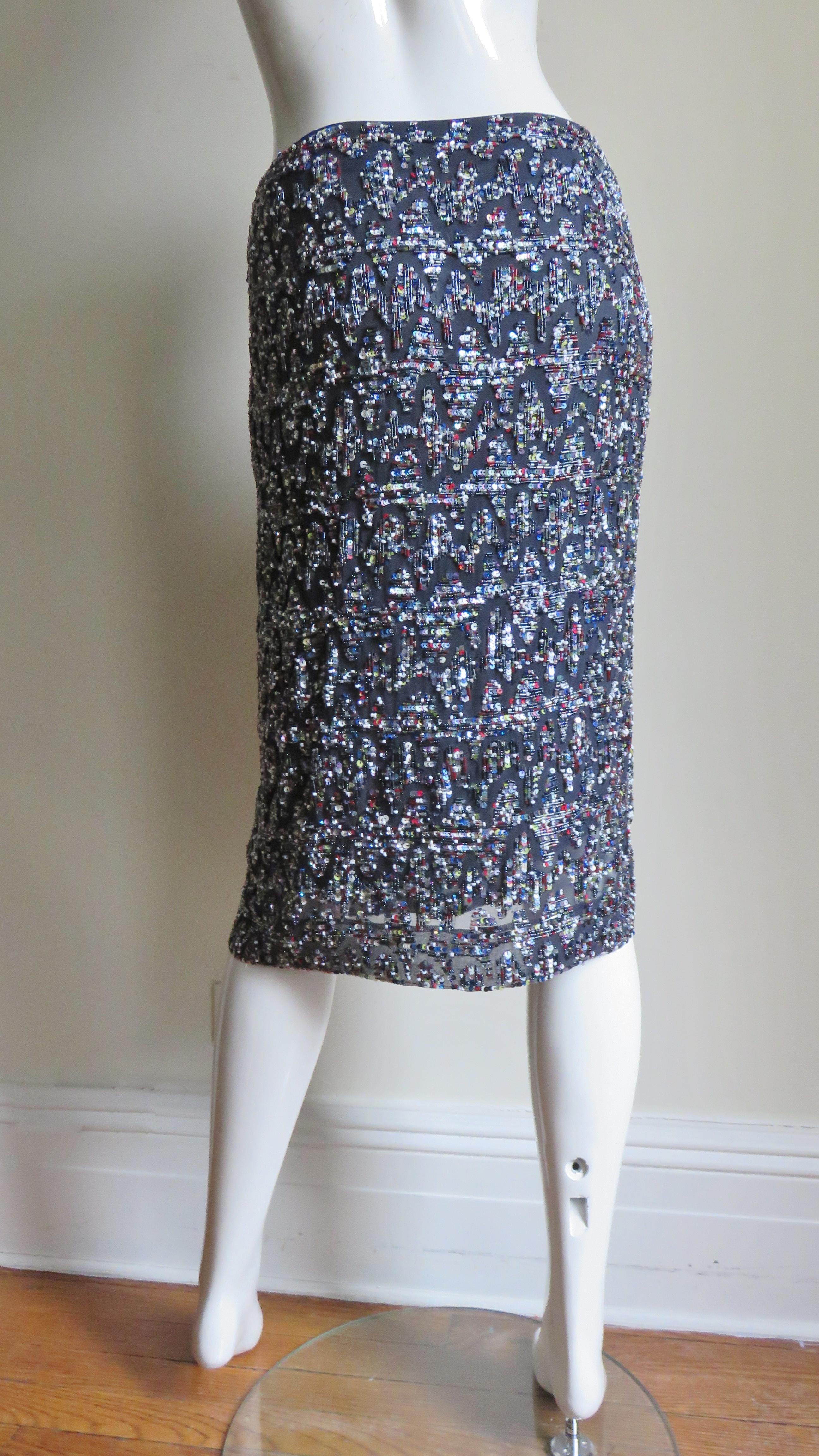 Rena Lange Elaborately Beaded Silk Skirt For Sale 6