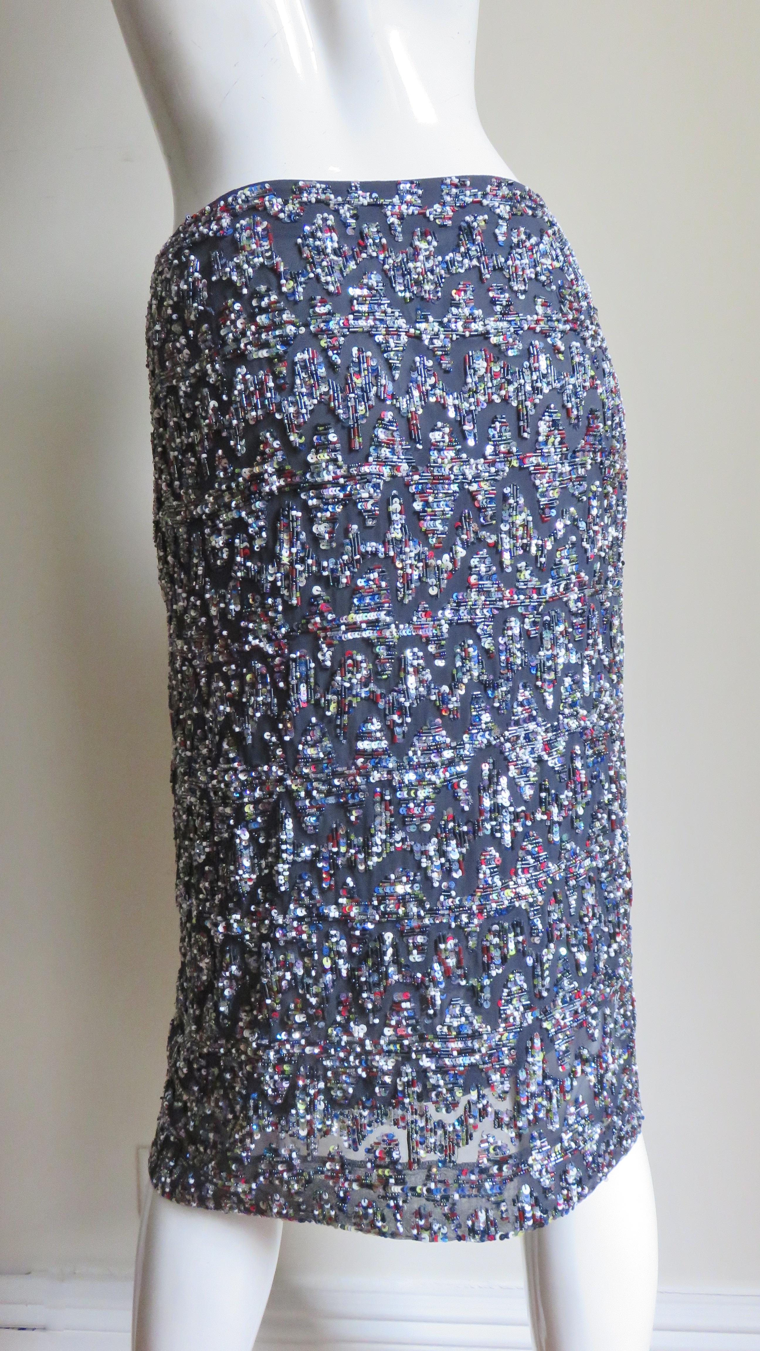 Rena Lange Elaborately Beaded Silk Skirt For Sale 3