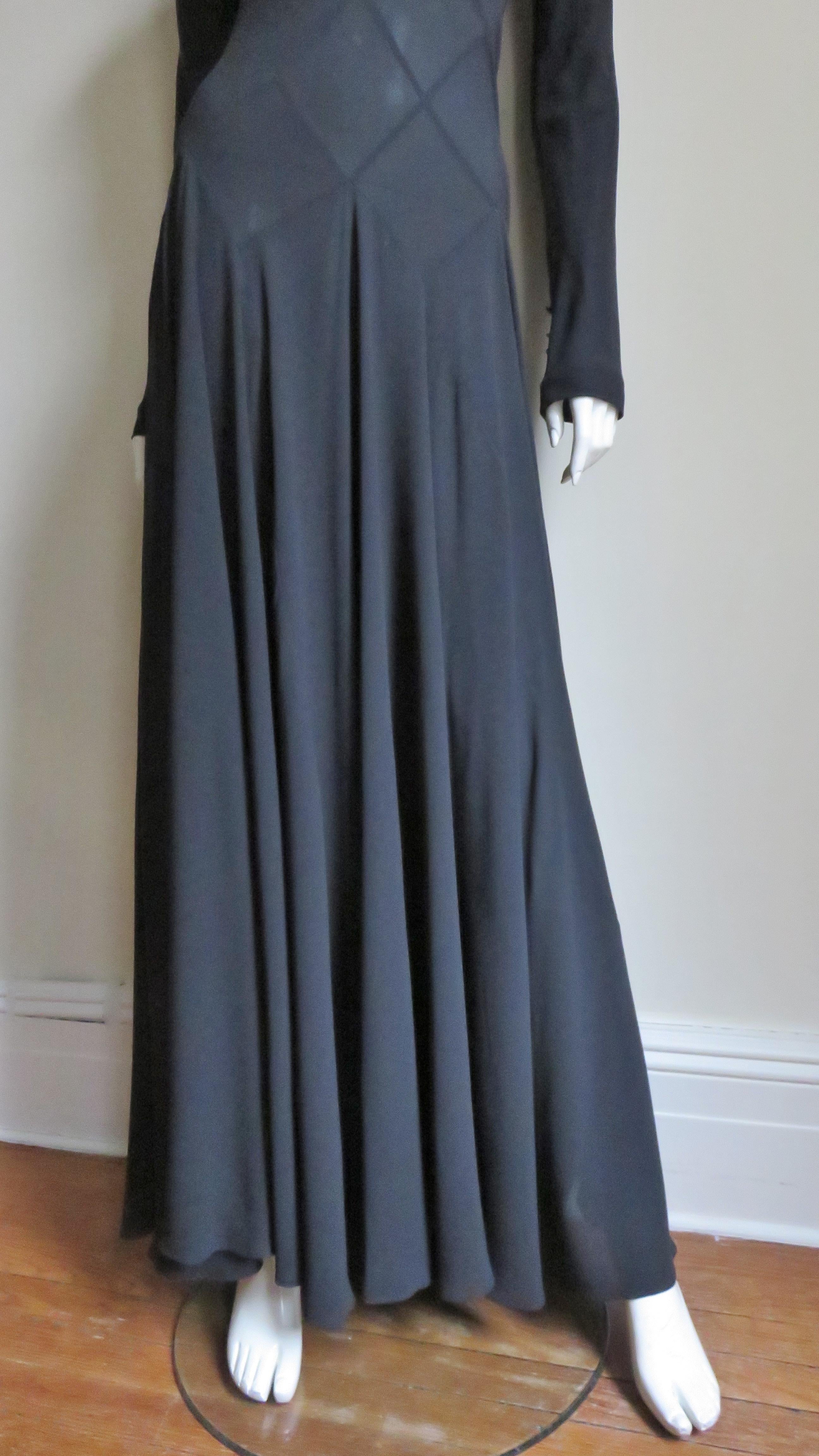 Women's Calvin Klein Silk Maxi Dress with Intricate Seaming For Sale