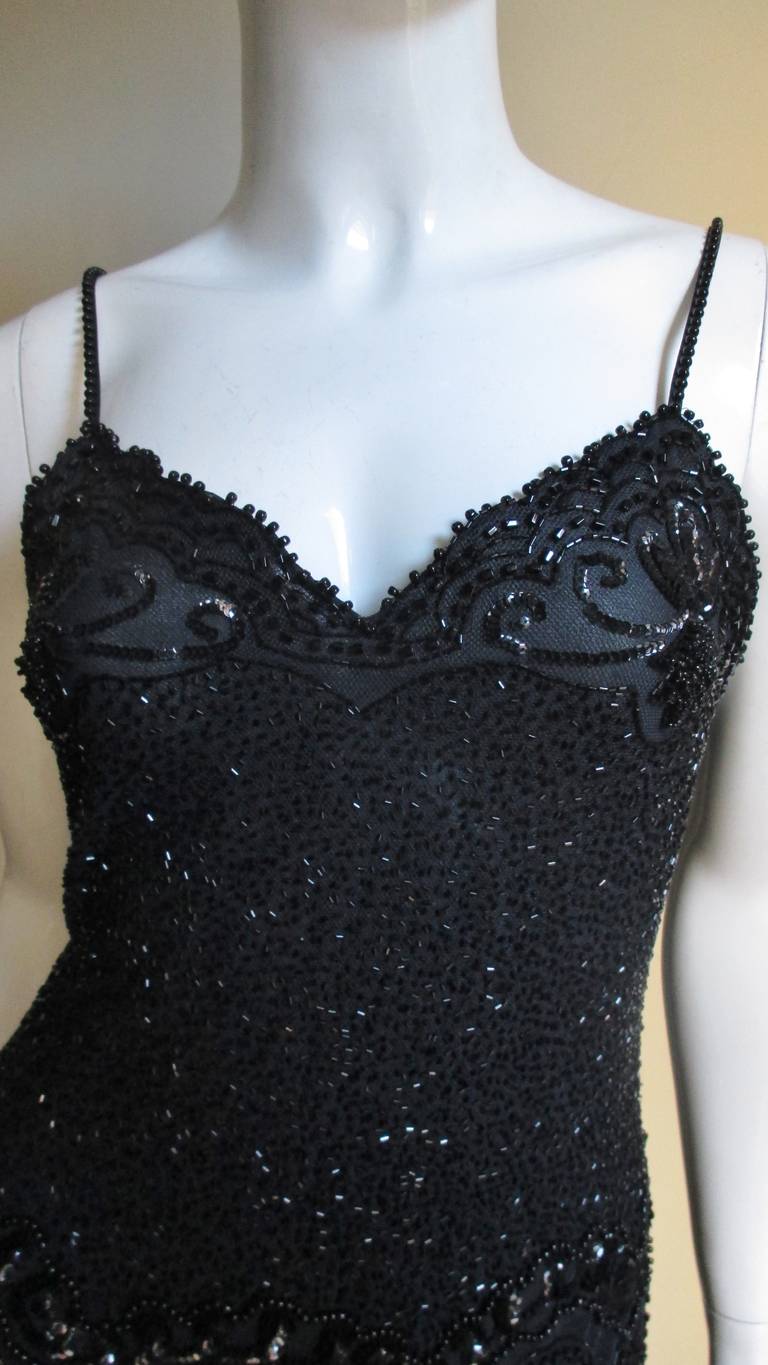 Fabrice Couture Silk Beaded Camisole and Skirt Set 1990s For Sale 1