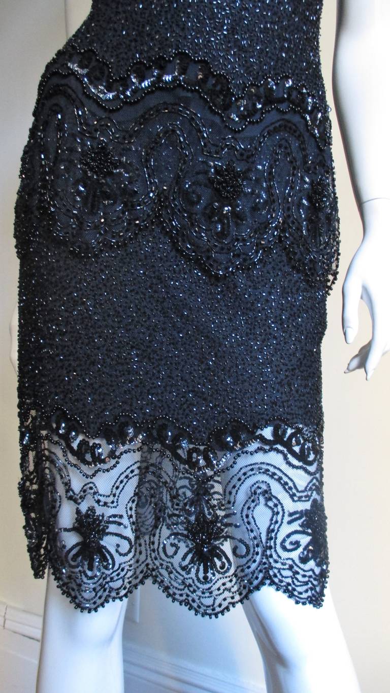Fabrice Couture Silk Beaded Camisole and Skirt Set 1990s For Sale 2