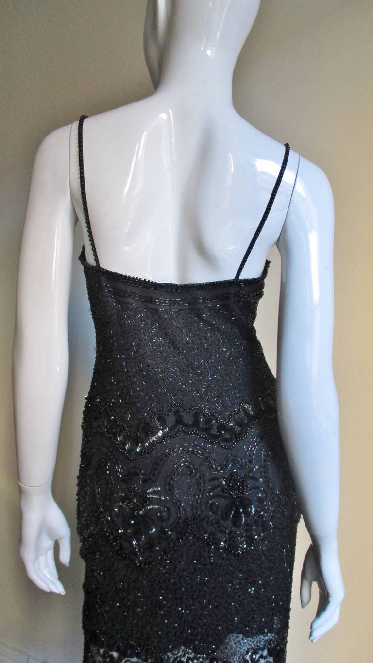 Fabrice Couture Silk Beaded Camisole and Skirt Set 1990s For Sale 6
