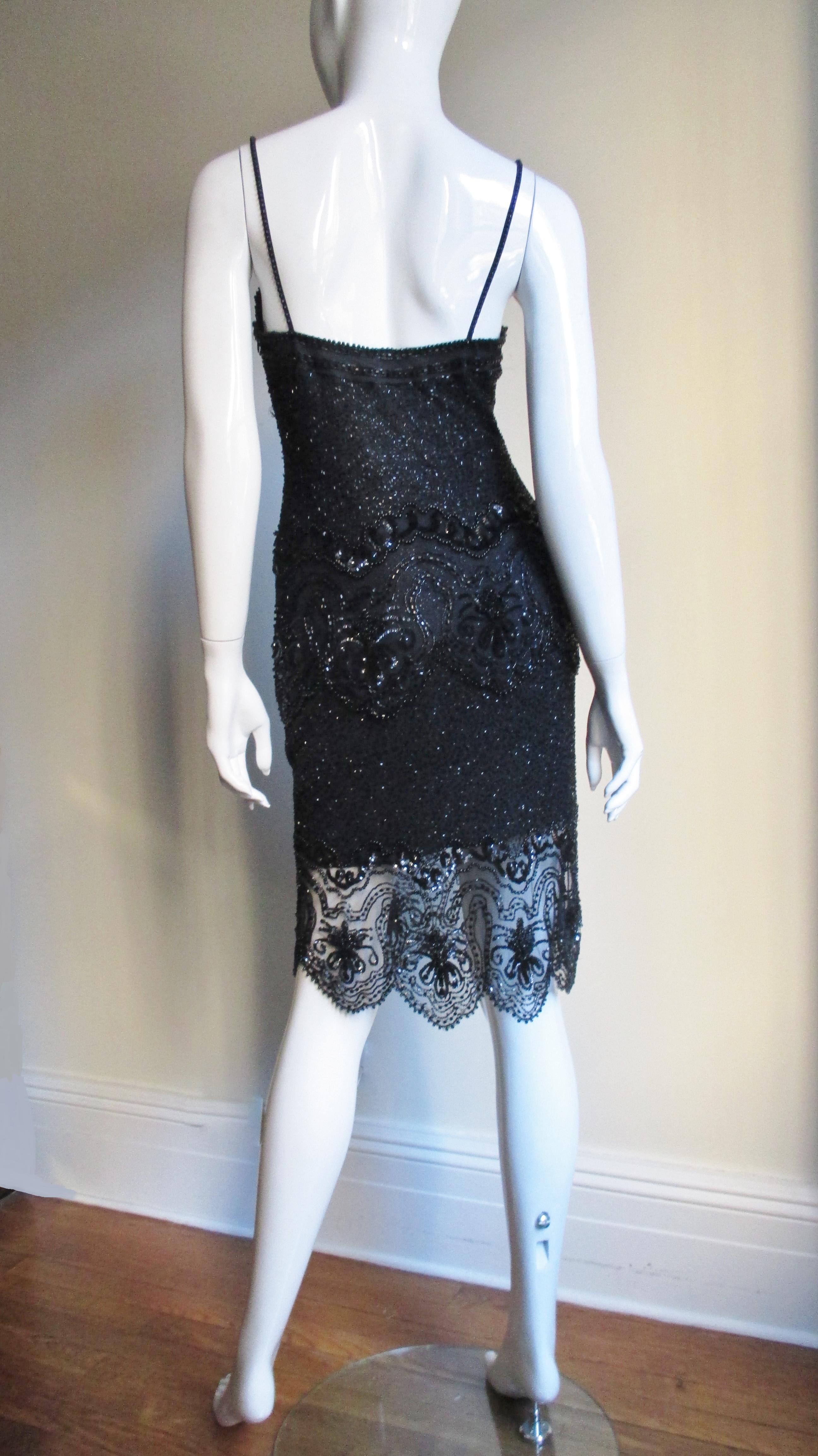Fabrice Couture Silk Beaded Camisole and Skirt Set 1990s For Sale 8