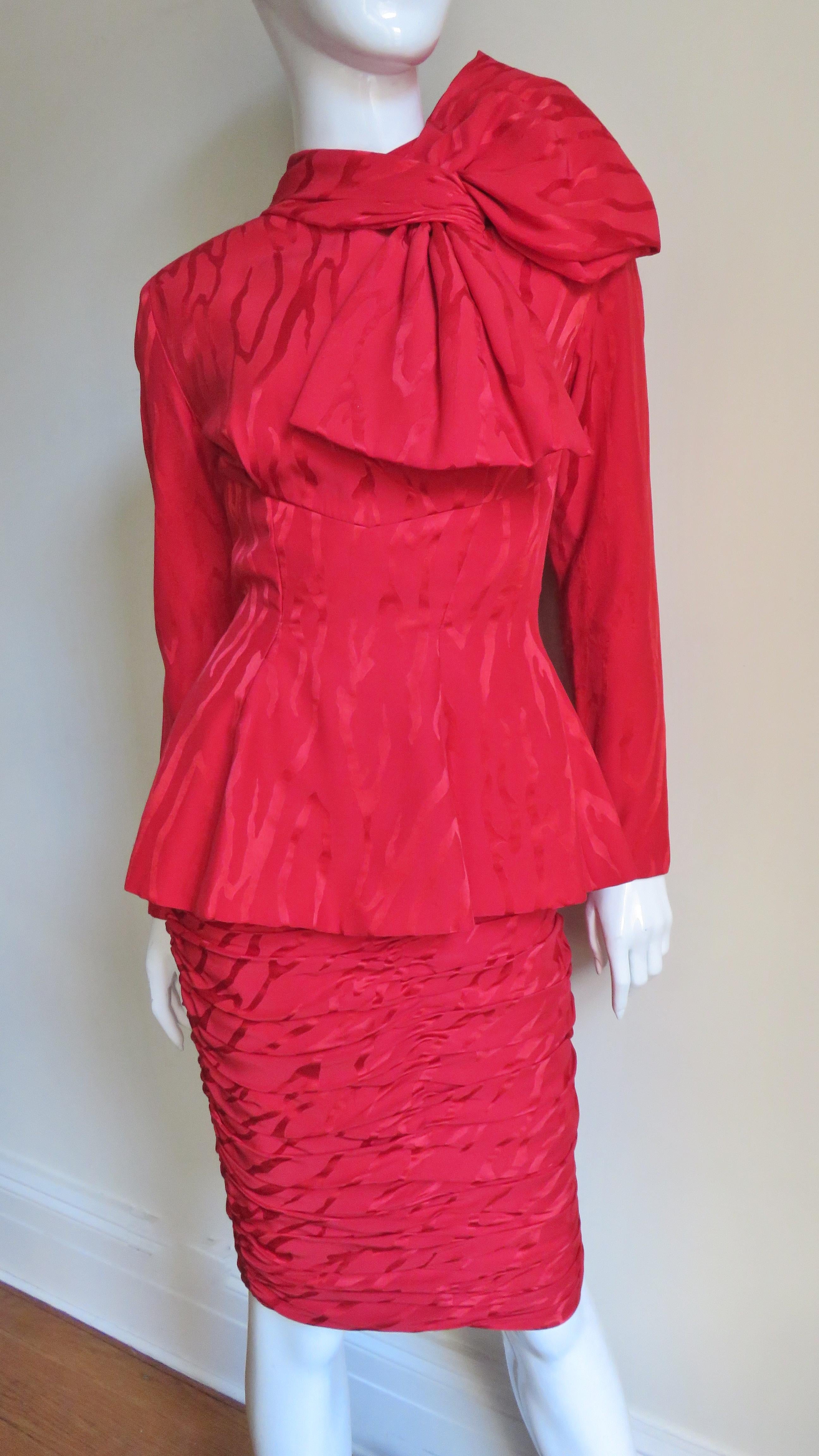 Vicky Tiel Couture 1990s Silk Skirt and Bow Top 2