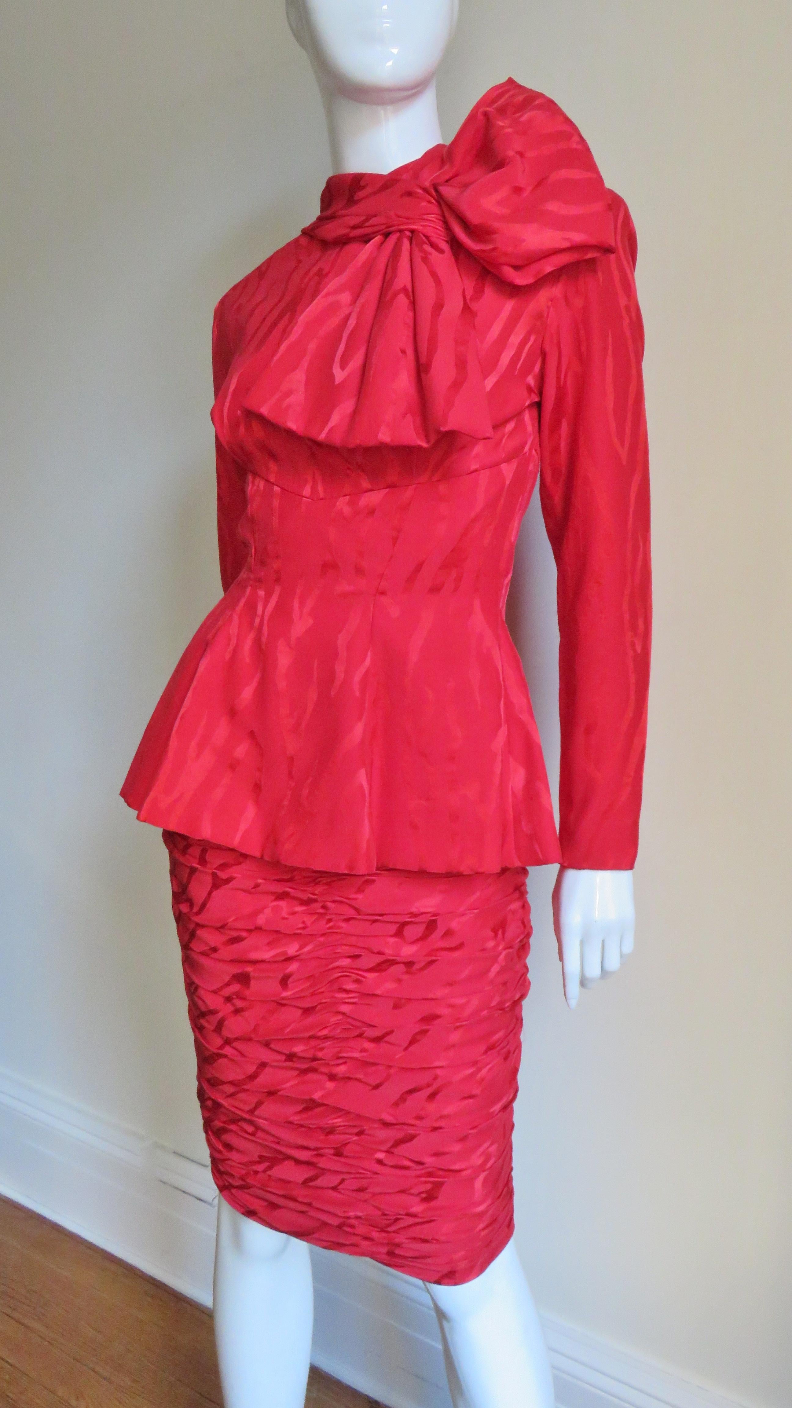 Vicky Tiel Couture 1990s Silk Skirt and Bow Top 3