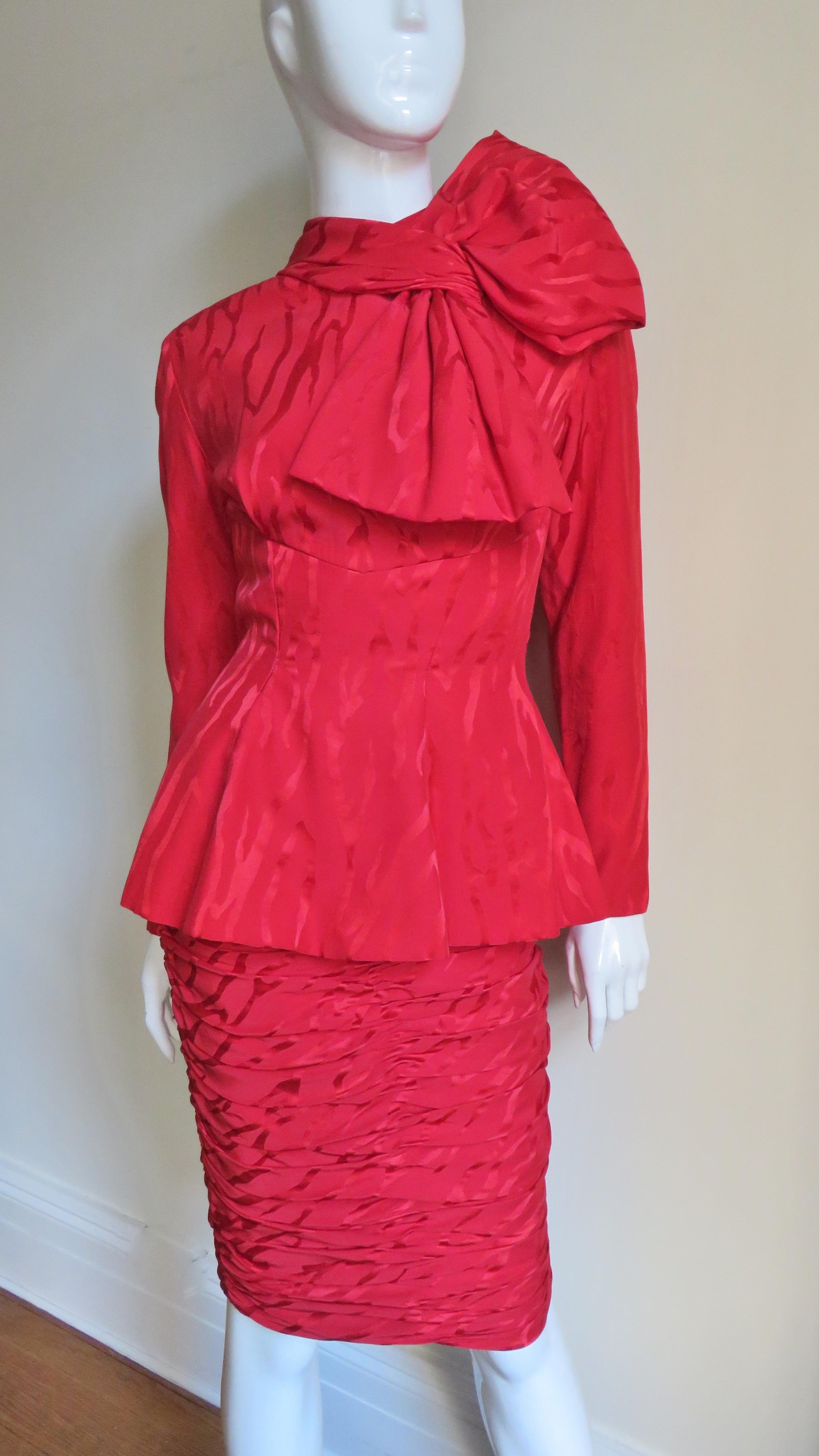 Vicky Tiel Couture 1990s Silk Skirt and Bow Top 4