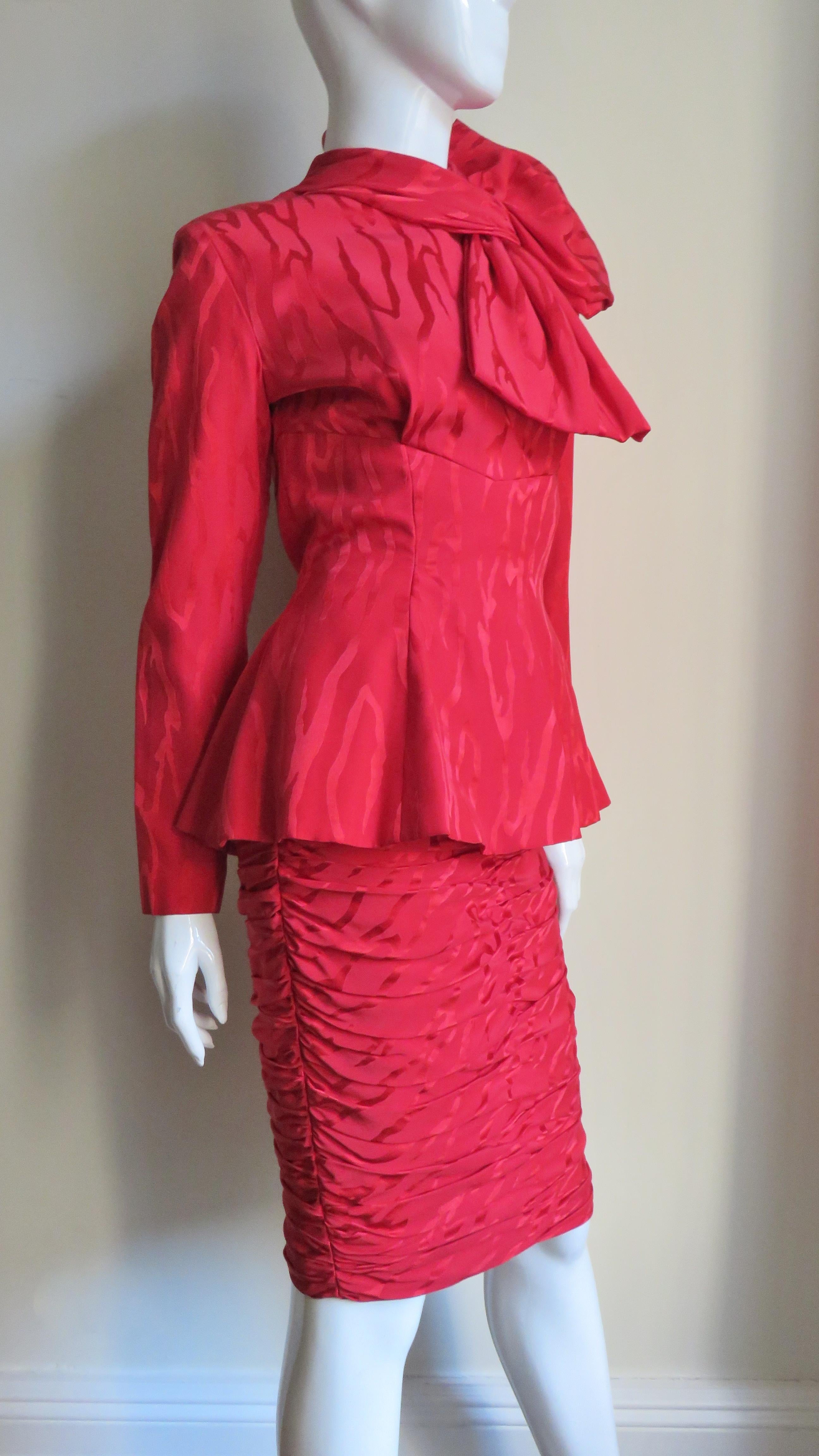 Vicky Tiel Couture 1990s Silk Skirt and Bow Top 5