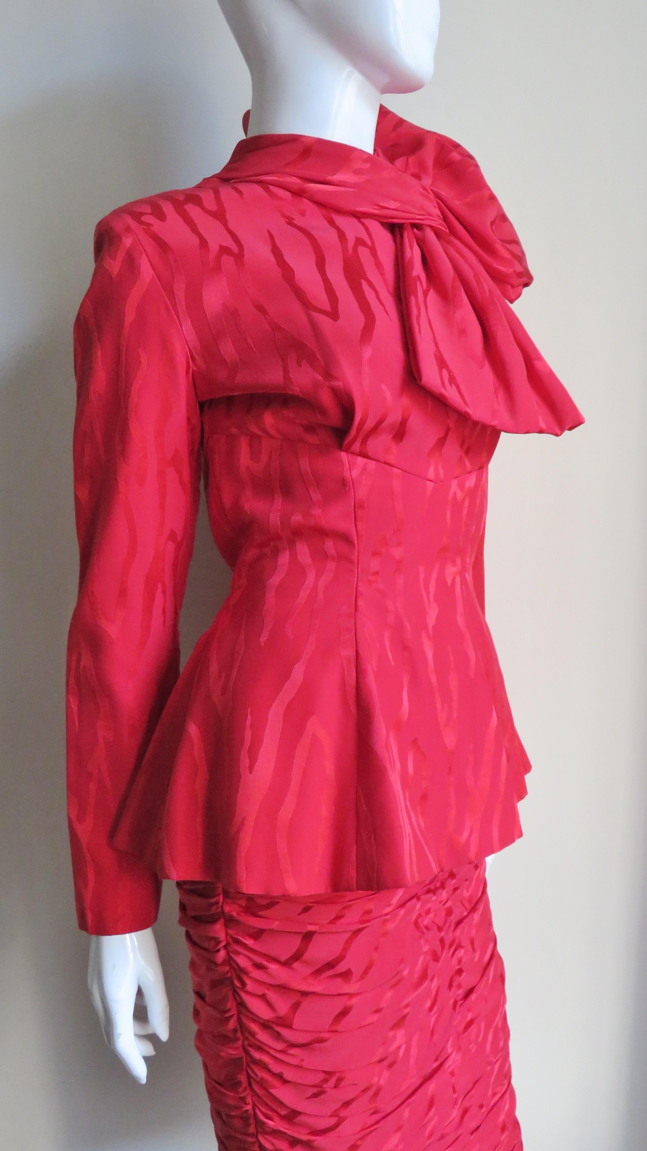 Vicky Tiel Couture 1990s Silk Skirt and Bow Top 6