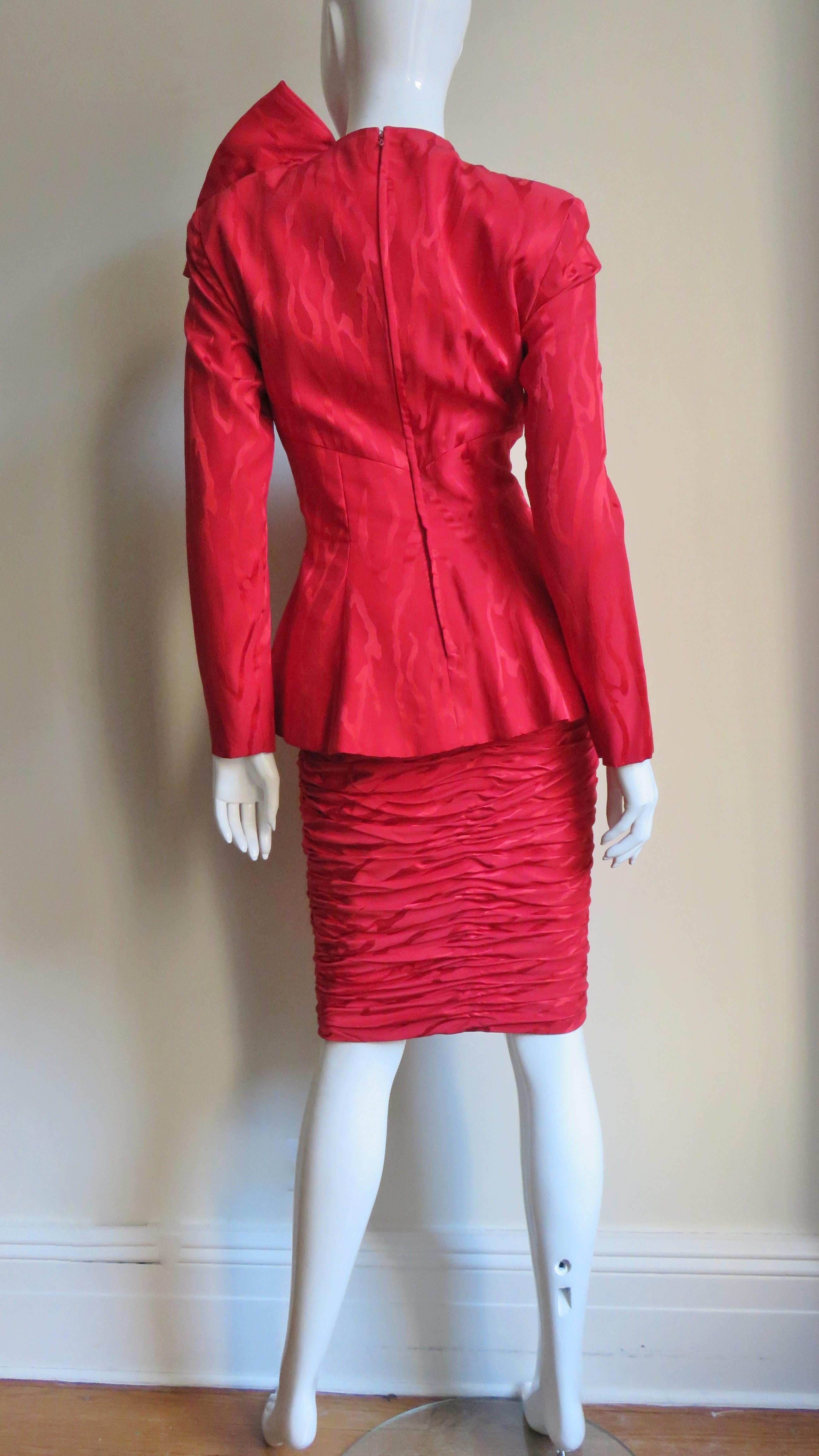 Vicky Tiel Couture 1990s Silk Skirt and Bow Top 12