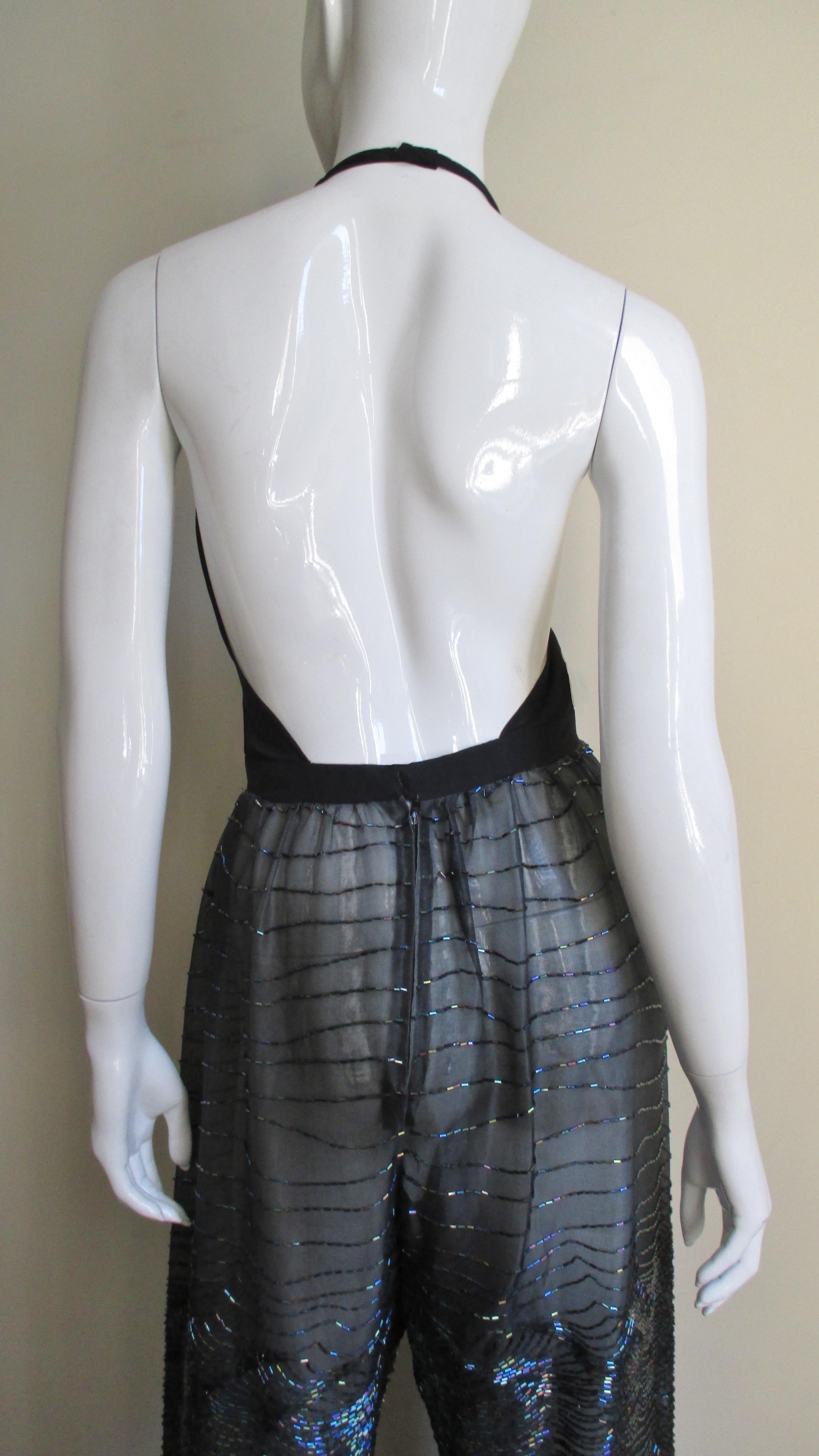 Halston 1970s Beaded Halter Jumpsuit and Kimono Jacket 7