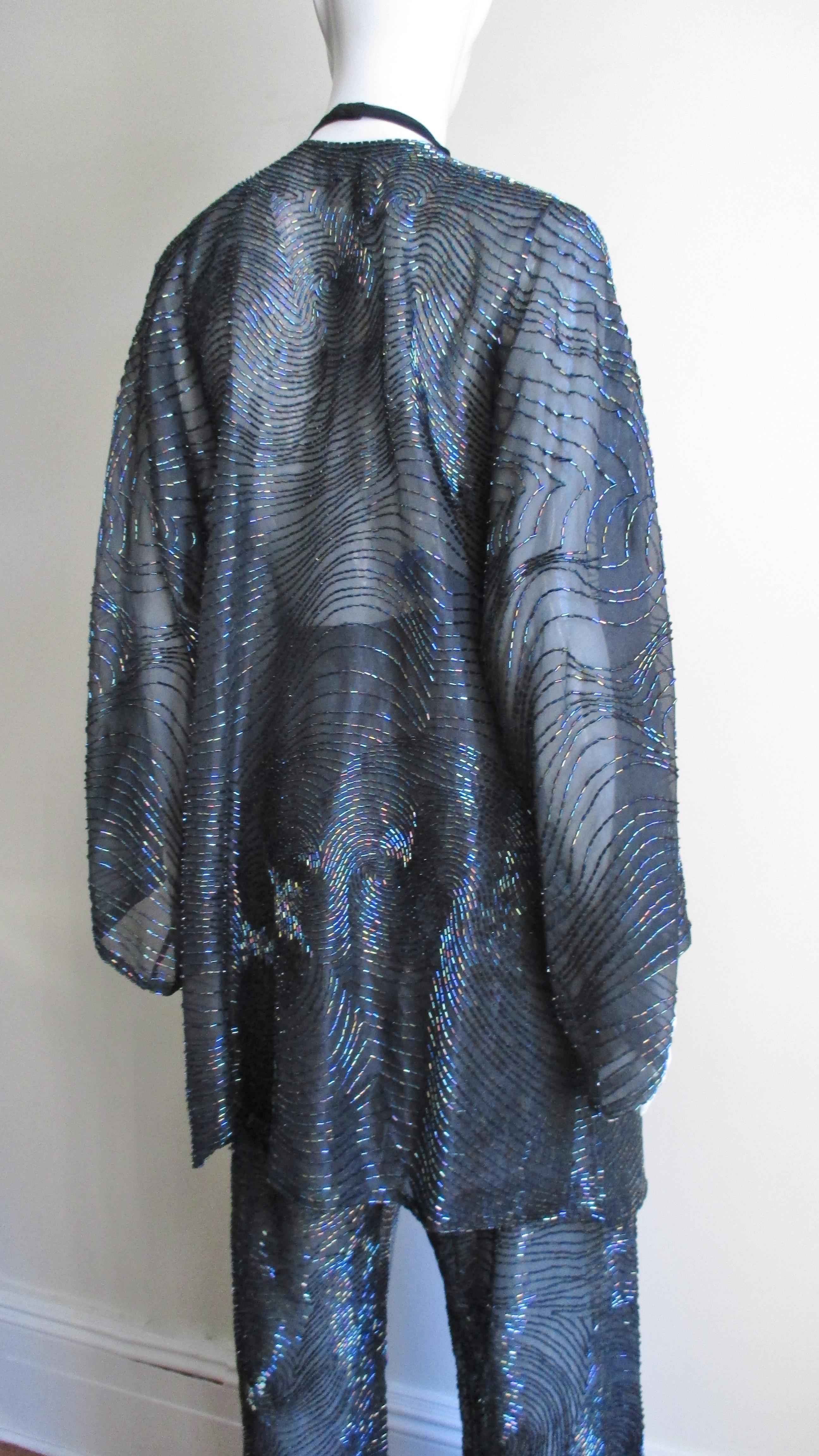 Halston 1970s Beaded Halter Jumpsuit and Kimono Jacket 6
